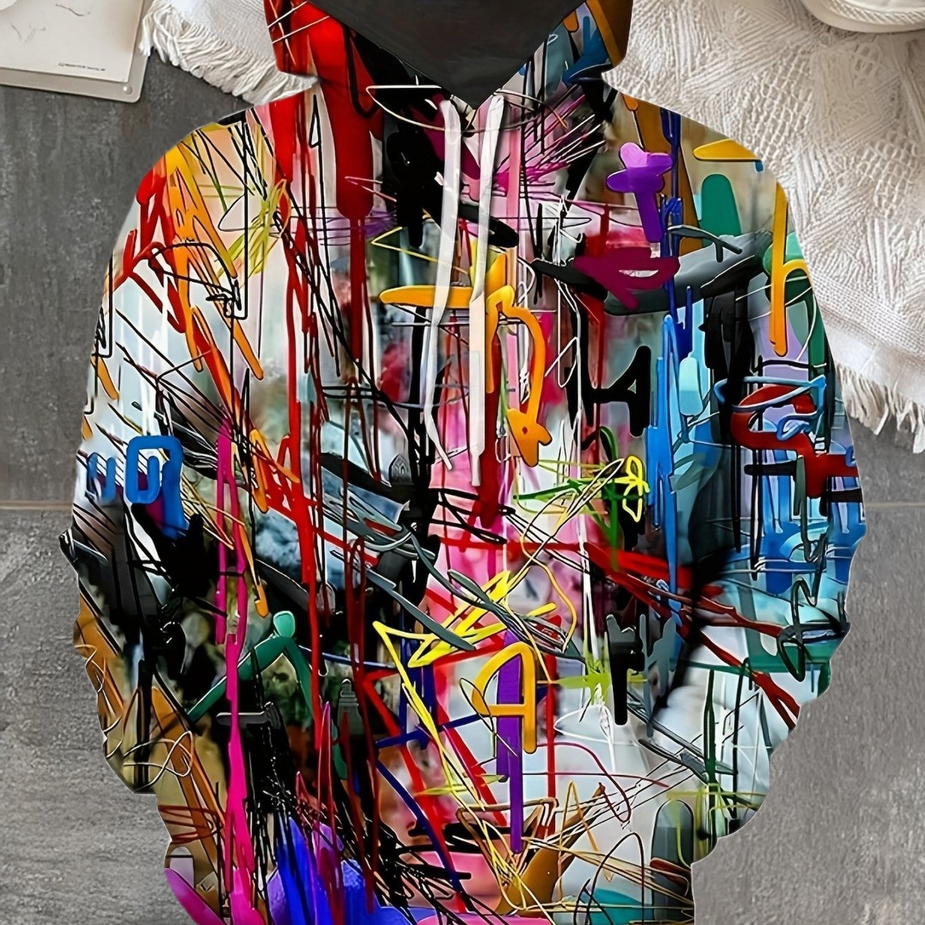 Men's Cool Graffiti Art Print Hoodie For Home Casual Wear