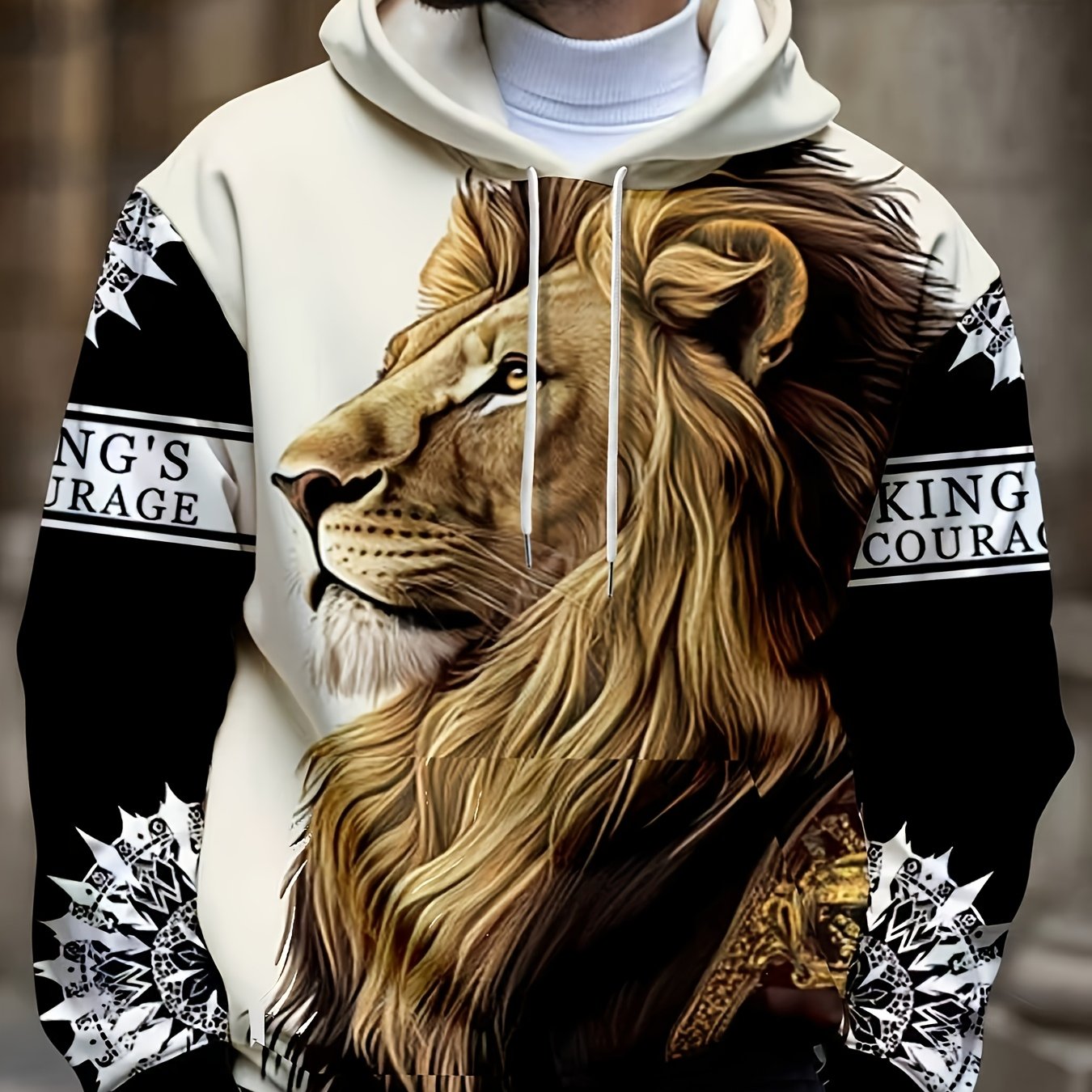 TEMU New 3d Men's Long-sleeve Casual Hoodie, Lion Print Fashion Casual Sweatshirt, Stylish Graphic Hoodie For Sports, Fashion, And Daily Wear ,