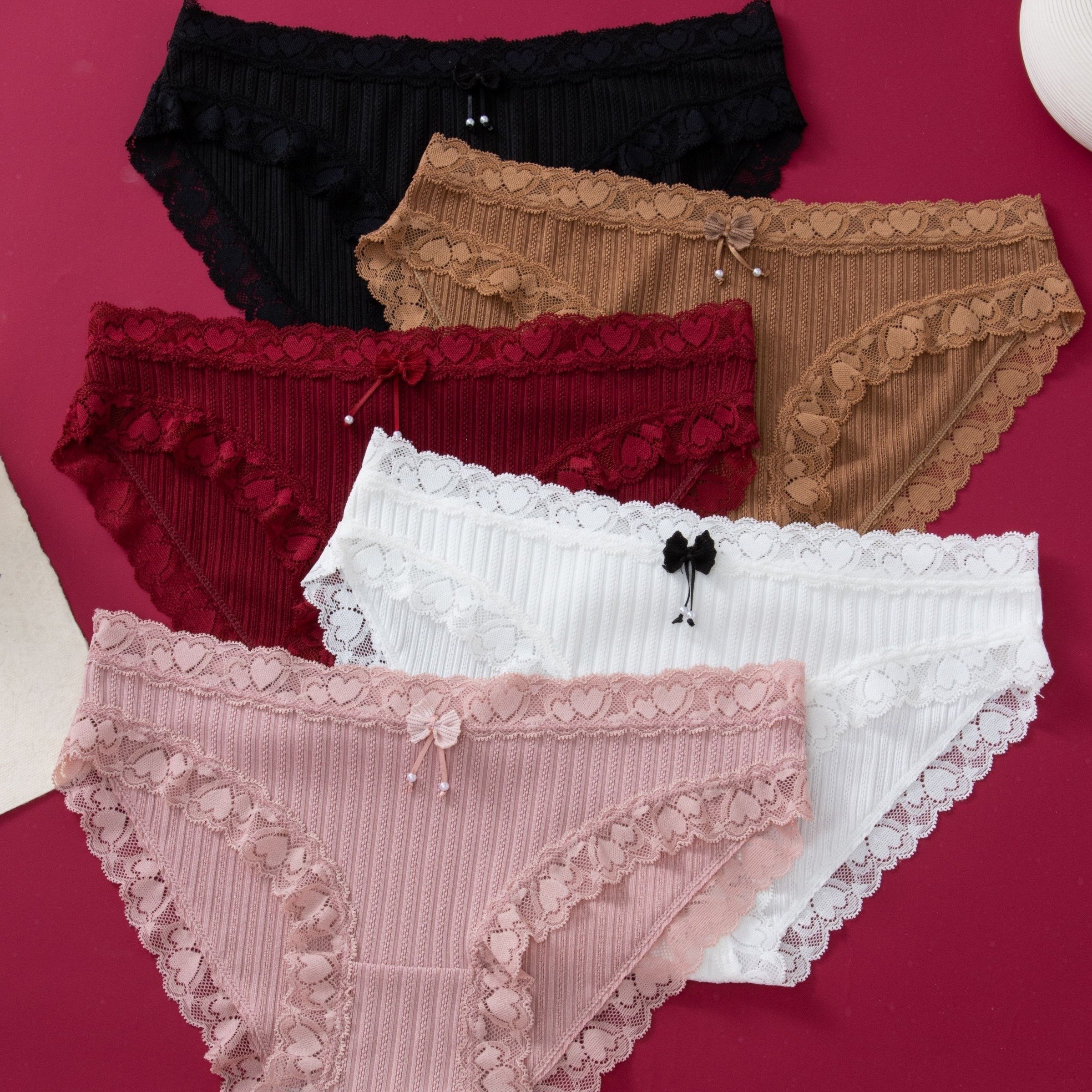 5-person Women's Jacquard Solid Color Lace Triangle Pants