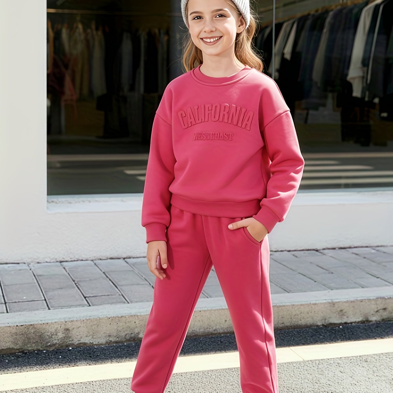 TEMU Youth Letter Embossed Warm Lining Sportswear And Pants, Winter Sportswear, Cold Weather Clothing, Casual Sportswear, Trendy Sportswear, Quality