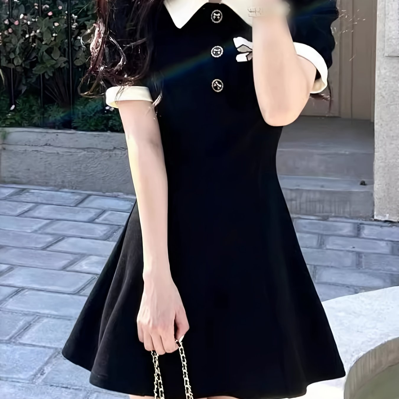 TEMU レディース プリンセスカラー ドレス - ショートスカート ウエストドレス 春夏秋対応 / 韓国風 半袖 ラインドレス 洗濯機対応 カジュアルからドレッシーまで