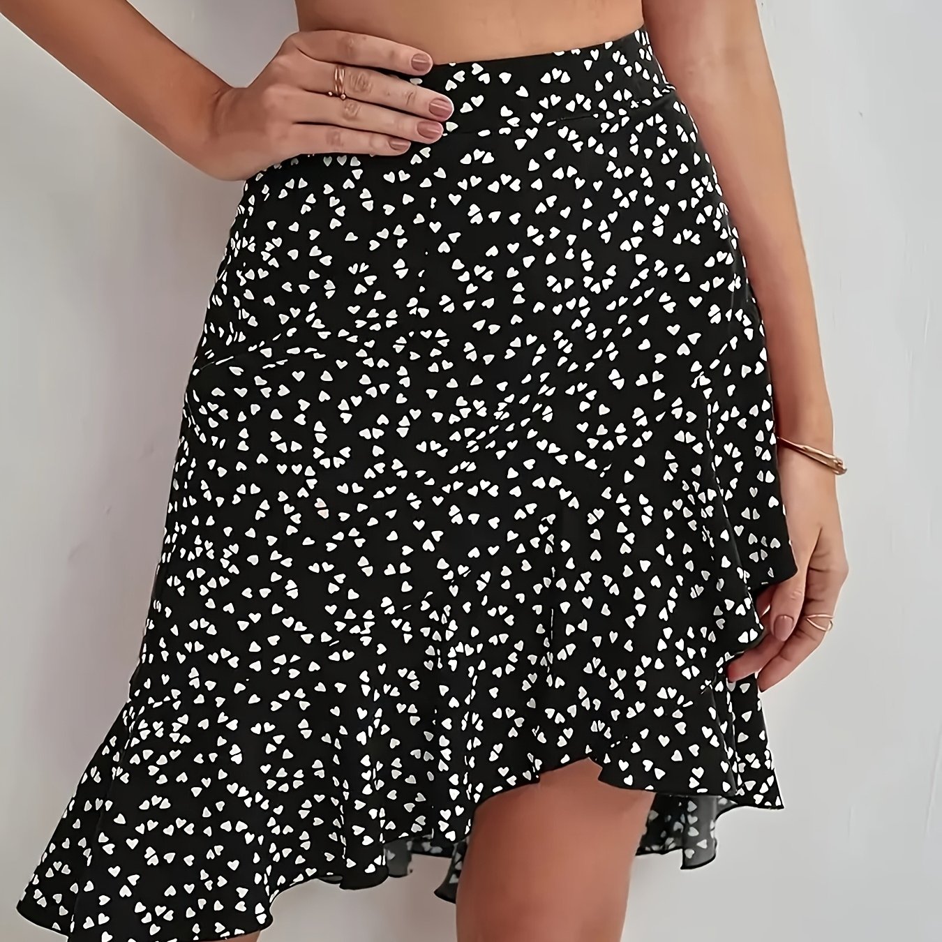 TEMU New Women's Skirt, Spring/summer Fashion, Elegant Outfit, Irregular Ruffle Hem With Small Hearts