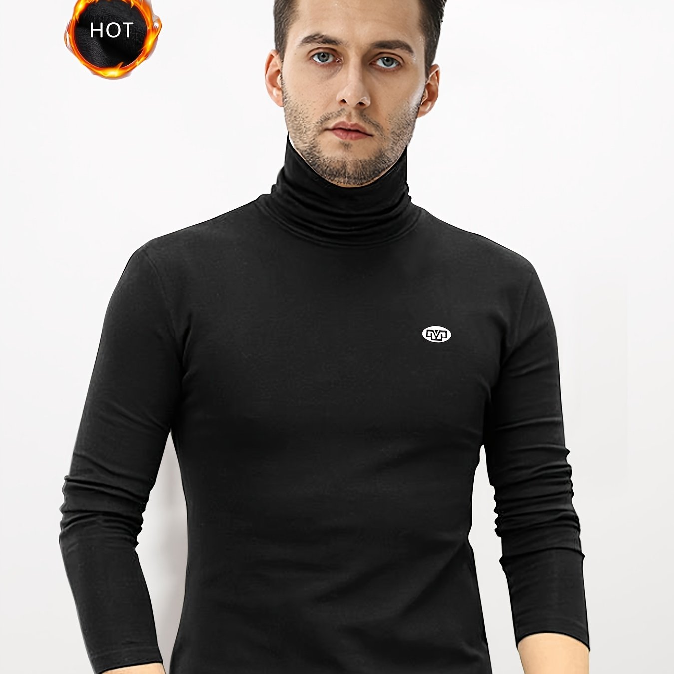 Men's Casual Sports Turtleneck Fleece-lined Compression Shirt