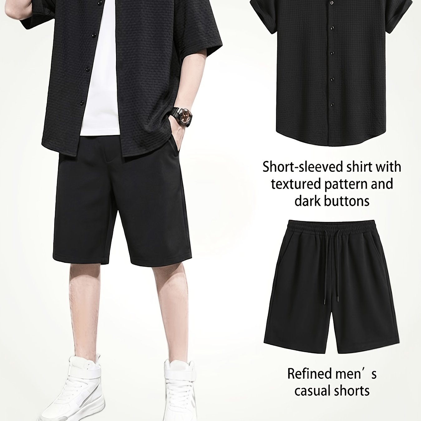 Summer Men's Fashion Casual Solid Color Short Sleeve Shirt And Shorts Set