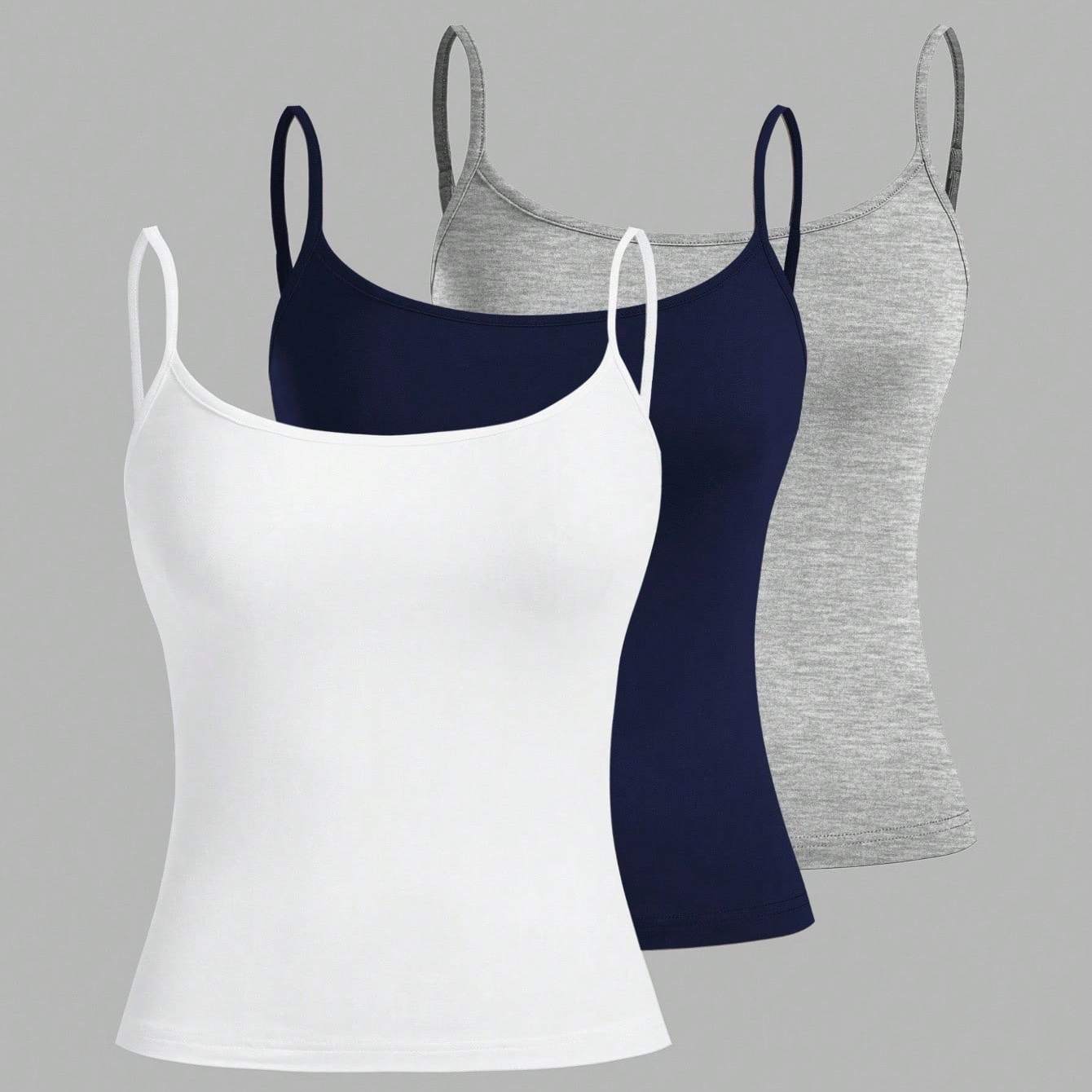 TEMU Teen Girl's Spring/summer Casual Fashion Slim-fit Spaghetti Strap Tank Top 3pcs Set, Suitable For Daily , Casual Wear, Etc., An Gift, For