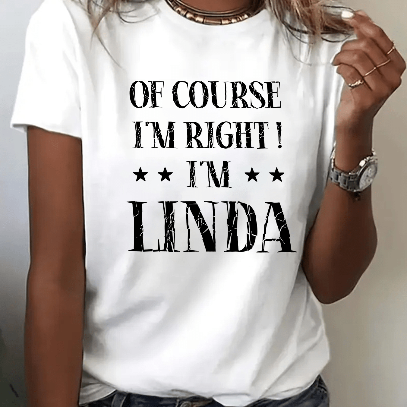 TEMU Women's " I'm Right! I'm " Printed T-shirt, T-shirt With Sassy Text Design, Perfect For Enthusiasts & Humor Lovers, Ideal For Casual Wear And A