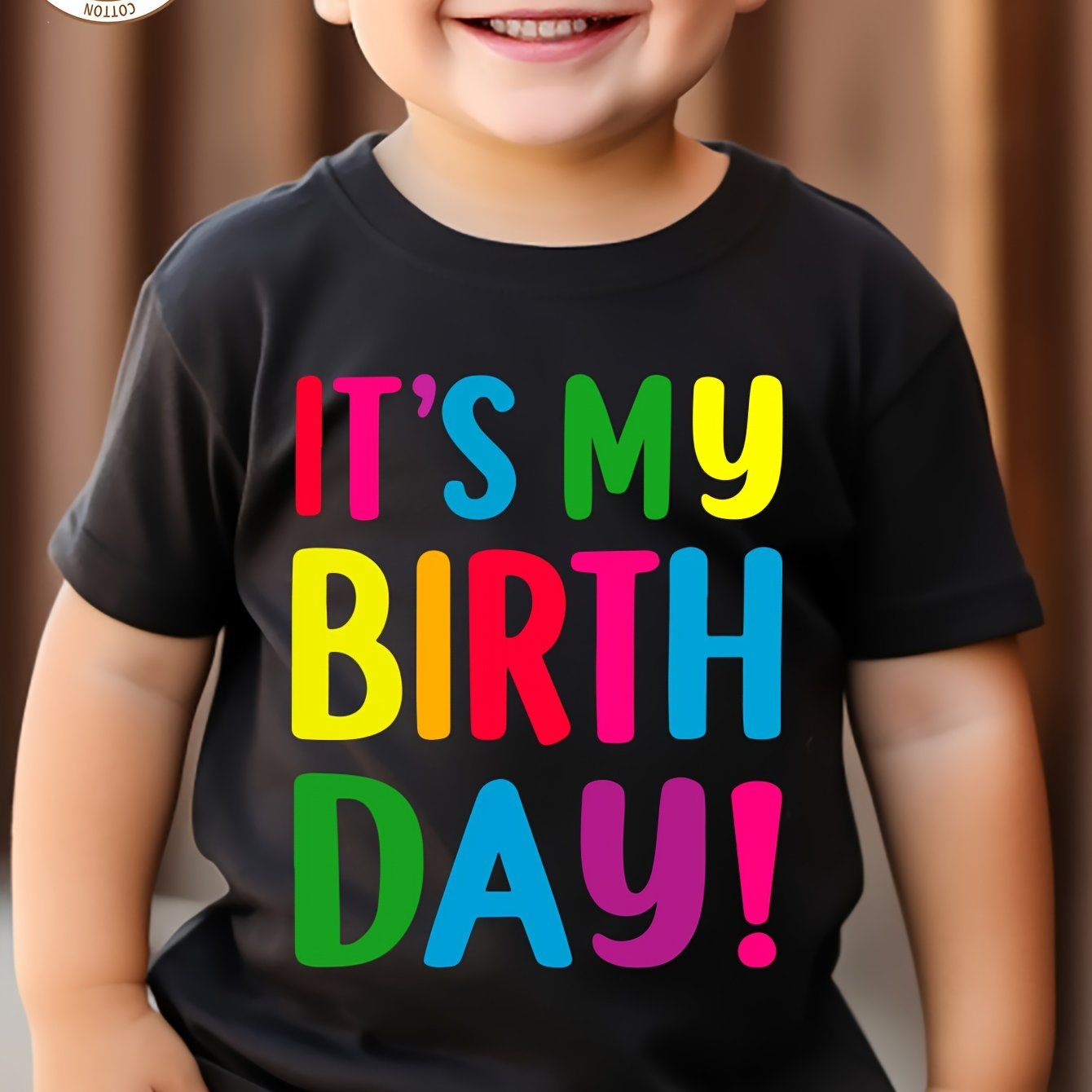 TEMU This T-shirt Features A Colorful Birthday Letter Print, With A Soft And Round Neck And Short Sleeves