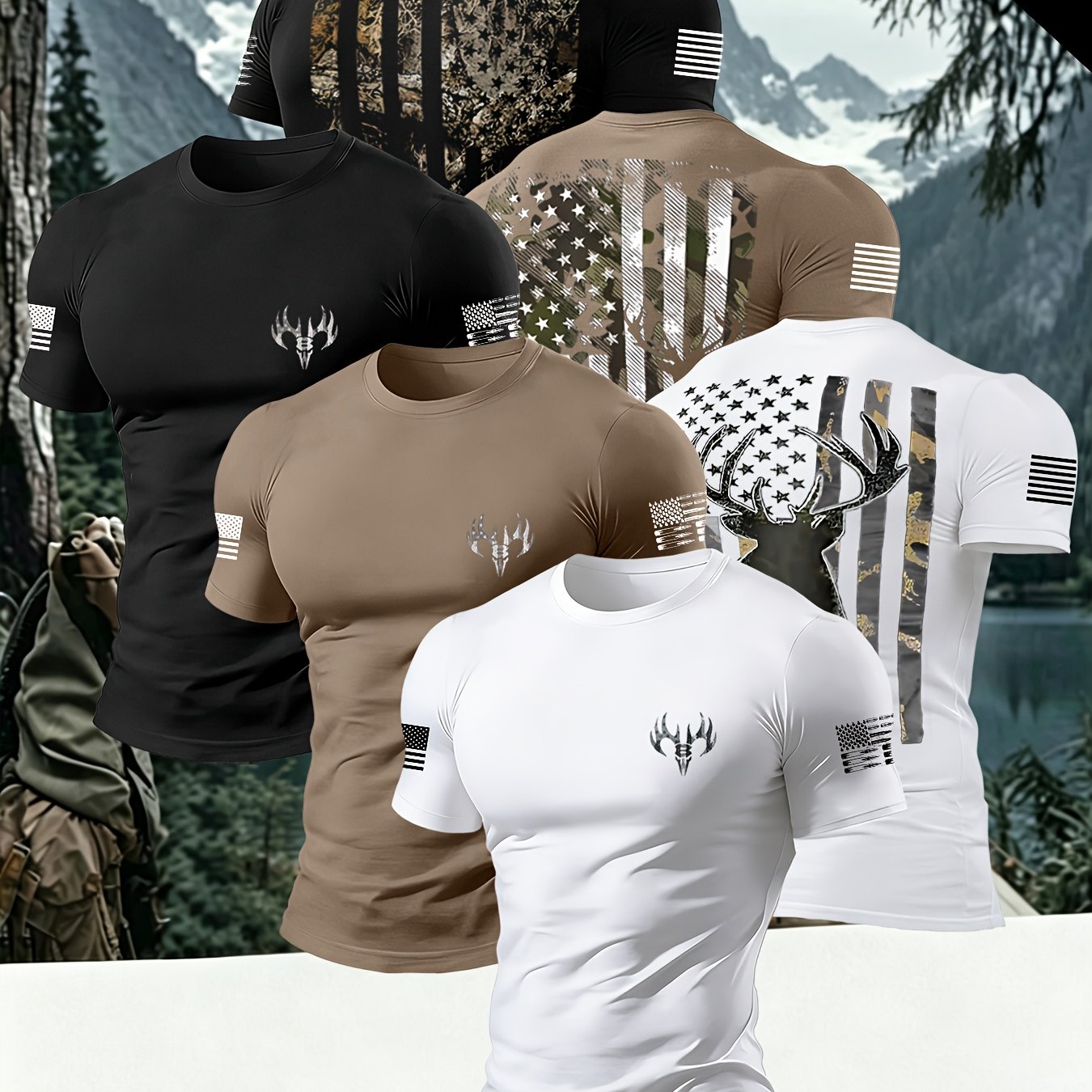 TEMU Men's Short Sleeve 3pcss Set Print Regular Summer Tops, Trendy Print , Outdoor Sports Casual Short Sleeve T-shirts 3pcss