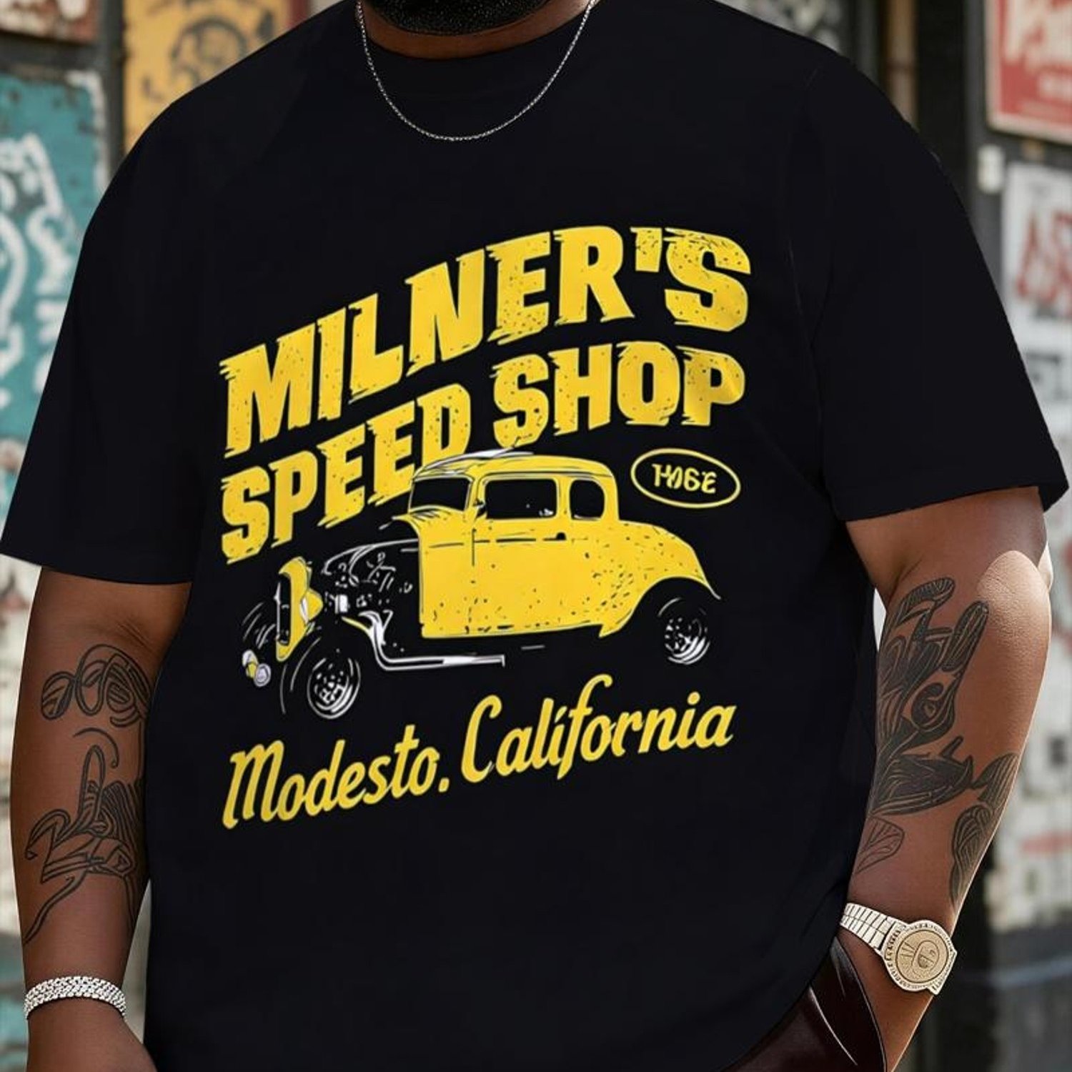 TEMU Plus Size Men's T - Shirt, Retro "milner' Shop" Graphic Design,, Multiple Specifications Available In Mixed Color, Suitable For Daily Wear &