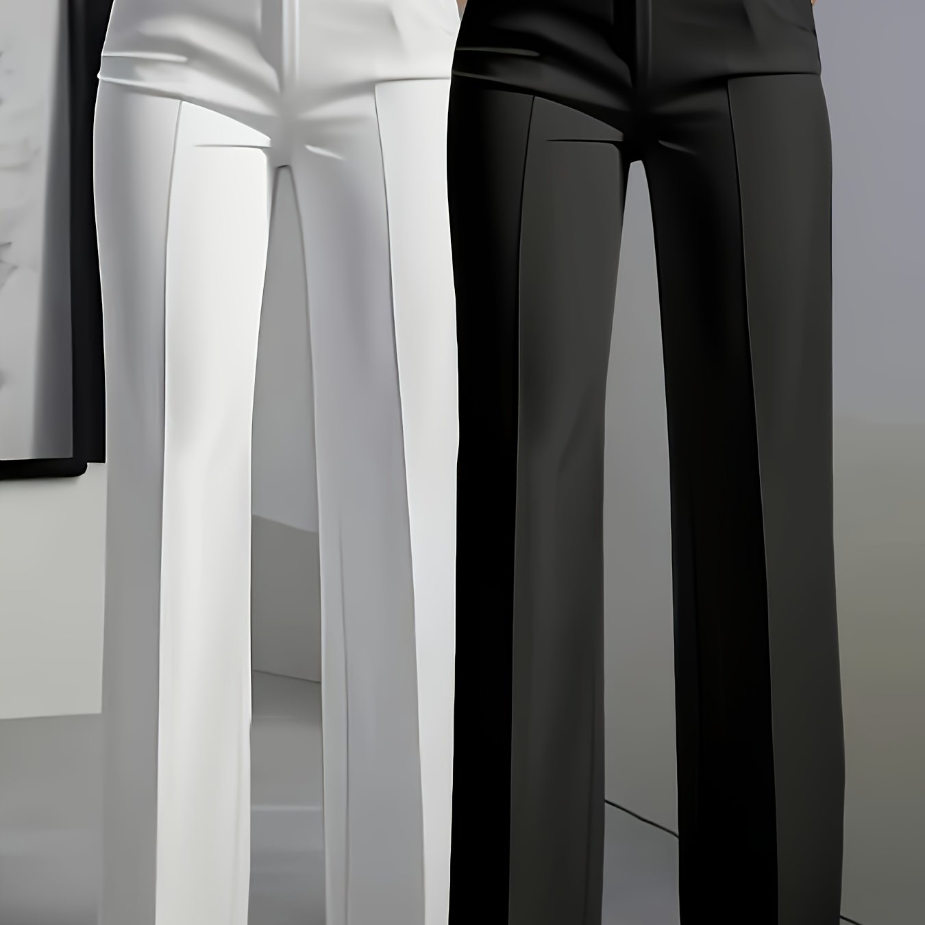 2pcs Women's Elegant Solid Color Straight-leg Pants With Side Pockets