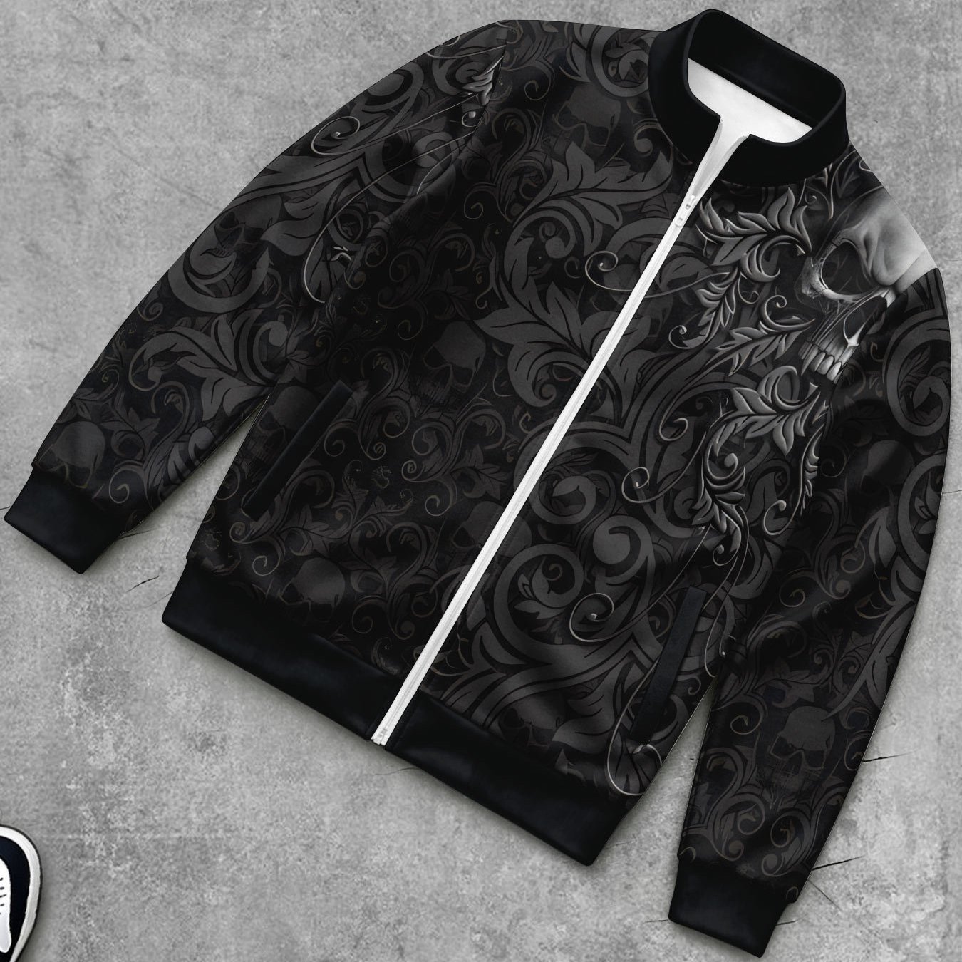 Image of New Arrival Men Standard Size Zipper Jacket Suitable For Outdoor Street Wear All Print Comfortable For Spring And Autumn Fashion Versatile Design Sense Dark Retro Vine Stand Collar Jacket