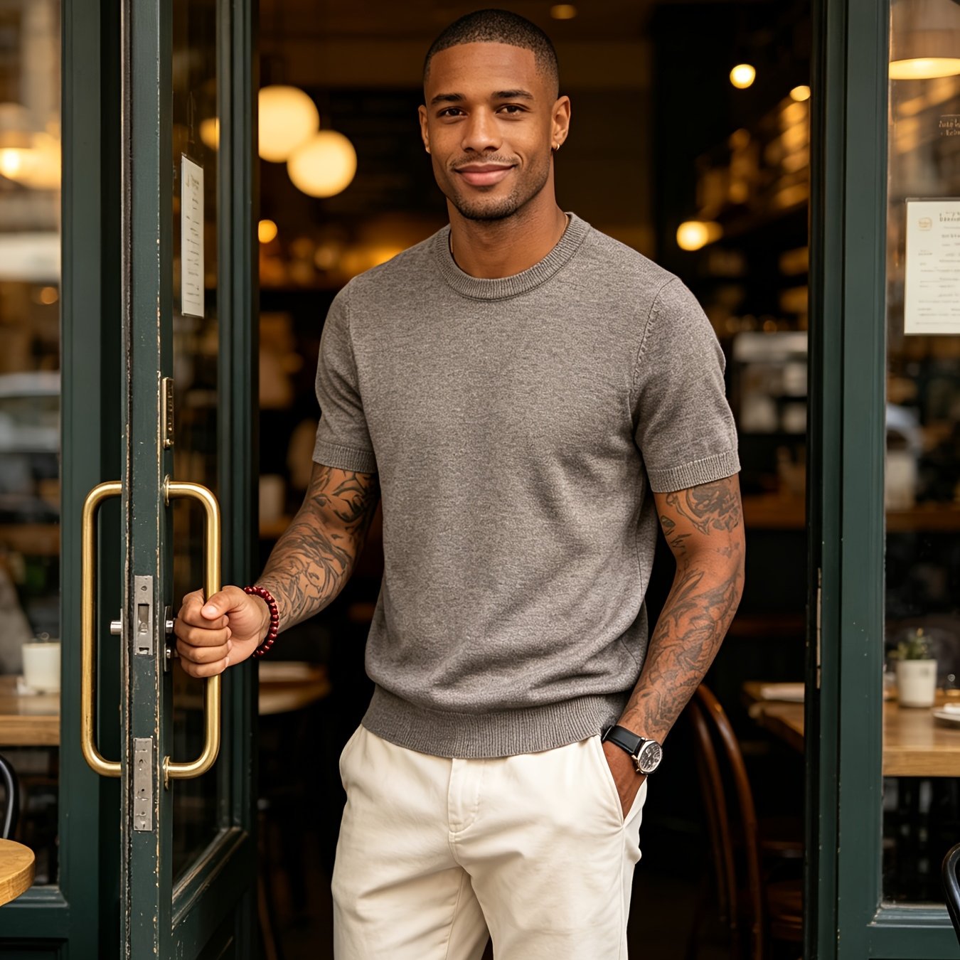 TEMU Men's Urban Casual Round Neck Short Sleeve Knit Sweater, Delicate Skin-friendly Breathable Spring Summer Daily Office Casual