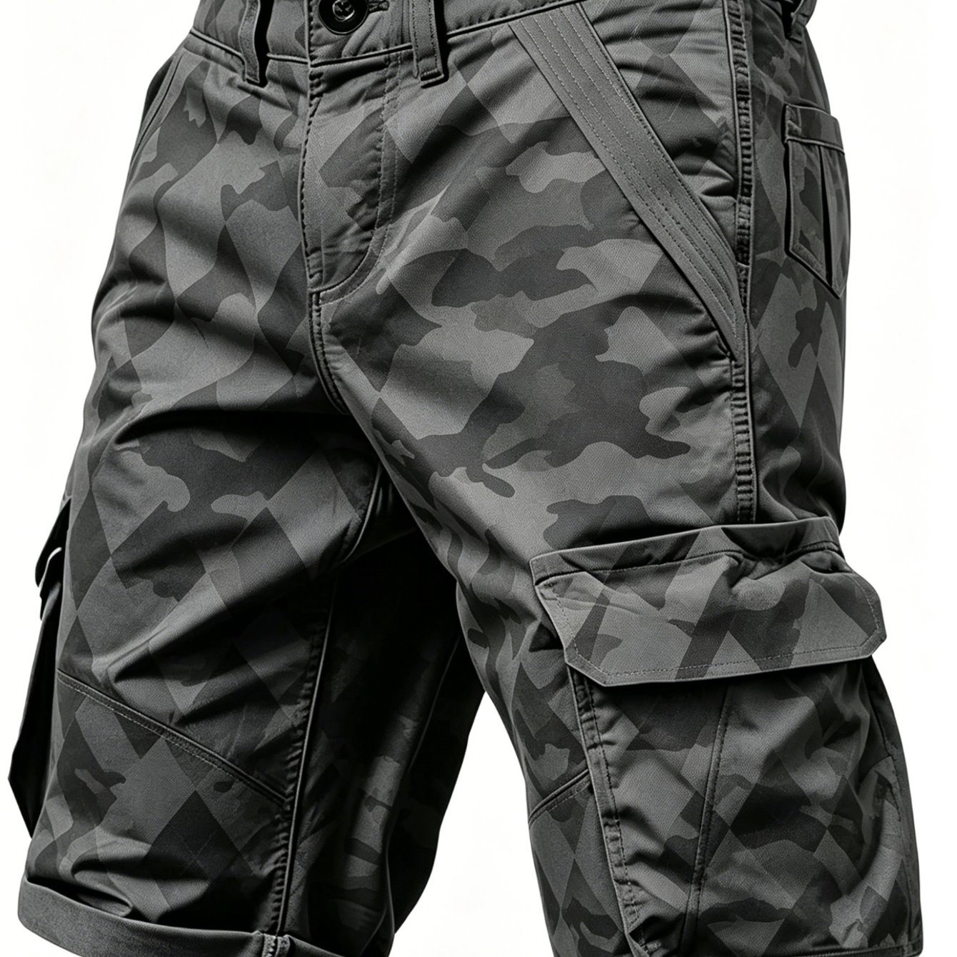 Image of Men's -style Dark Camouflage Print Plus Size Cargo Shorts Soft And Skin-friendly Breathable Comfortable Multi-pocket Five-point Mid-length Pants Boyfriend, Or Husband Versatile