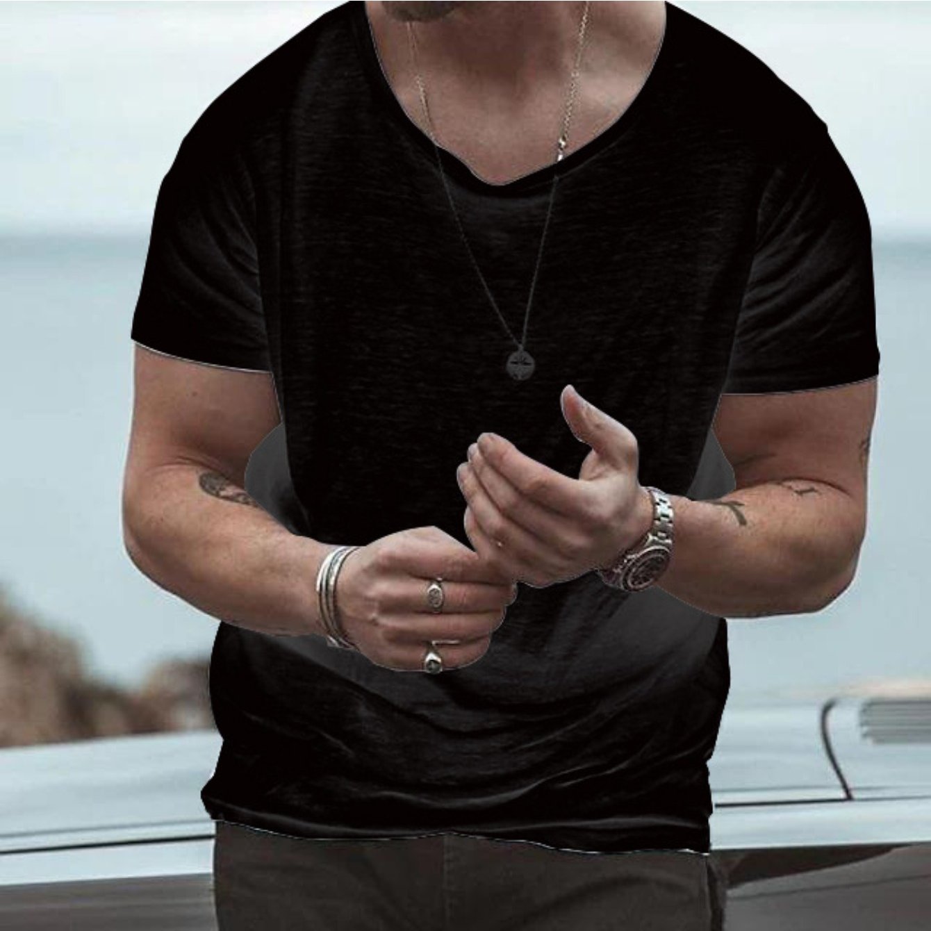 Image of 2026 New Summer Men Thin Solid Color Loose Crew Neck T Shirt Basic Casual Base Layer Top (please Refer To Size Chart)