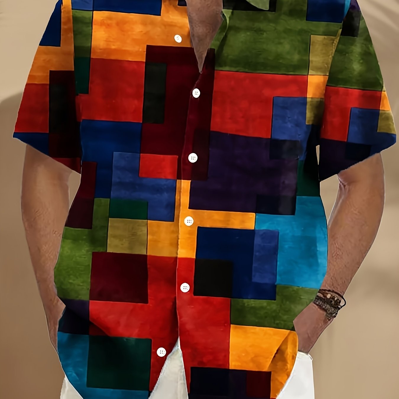 TEMU Men's Summer Casual Print Button Short Sleeve Shirt