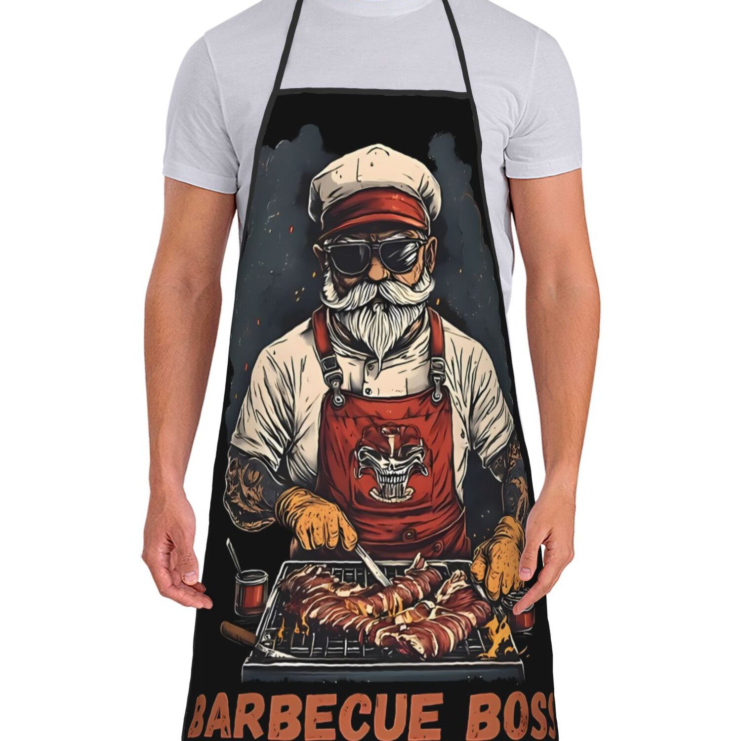 TEMU Creative Funny Barbecue Meat Art Apron, Versatile Polyester Pinafore, Daily Household Chore Bib For Gardening Painting Crafting2d Print Design
