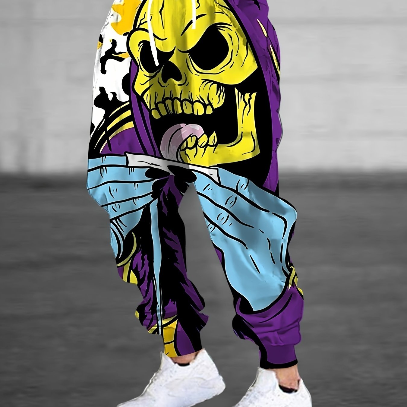 Creepy Cool, Men's 3d Halloween Skull Print Joggers With Drawstring & Pockets - Casual, Stretchy Polyester Sweatpants