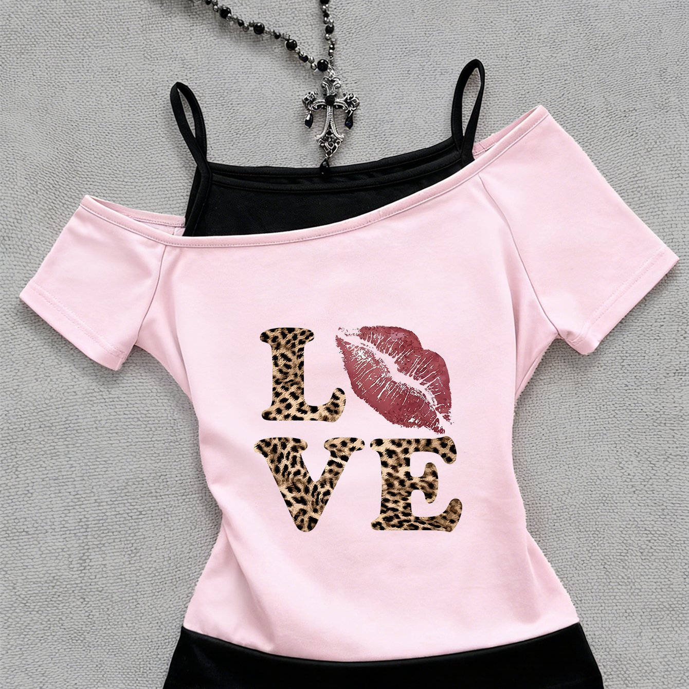 TEMU One-piece Summer Women's Two-piece Camisole T-shirt, Y2k Sweet Off-shoulder Short Sleeve T-shirt, Sweet Cool Design Trendy , Two-piece Irregular