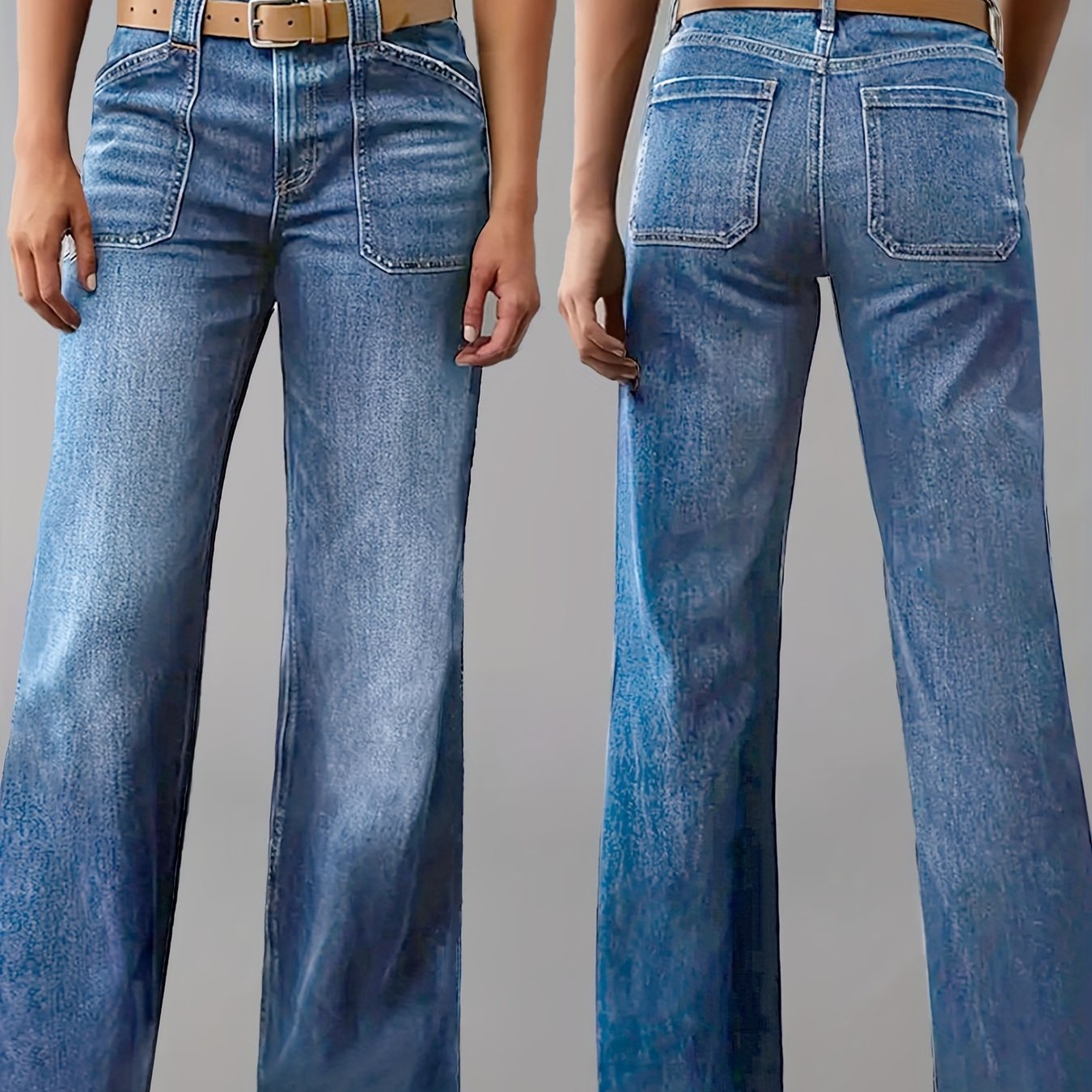 Image of Women's Stretch Jeans - Fashion Loose Fit, Straight Leg New Style, With Pockets. 90s Retro Casual Pants. Comfortable Denim Trousers For Women, Ideal For Travel & Work.