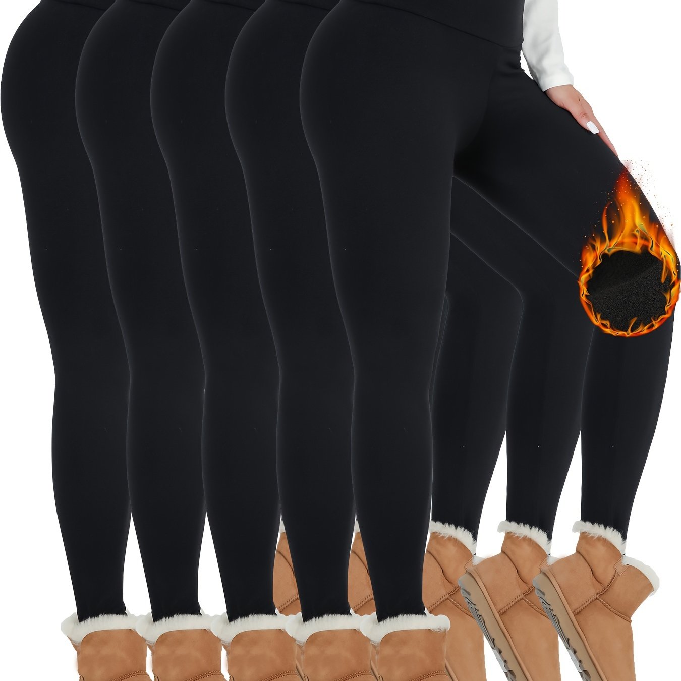 Image of 5-pack Women's Thermal Fleece Lined High-waist Leggings, Workout Winter Warm Thick Tights Soft Yoga Pants, Women's Clothing