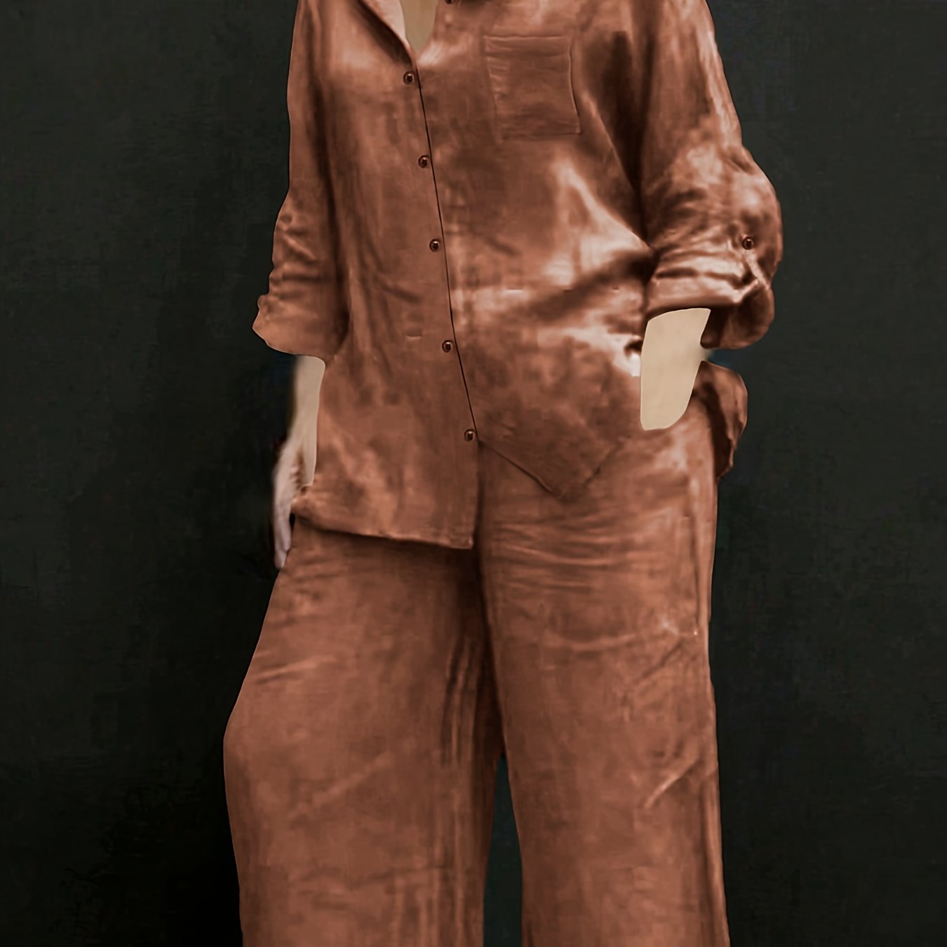 TEMU Elegant Women's Casual Cardigan Solid Shirt Pants Set