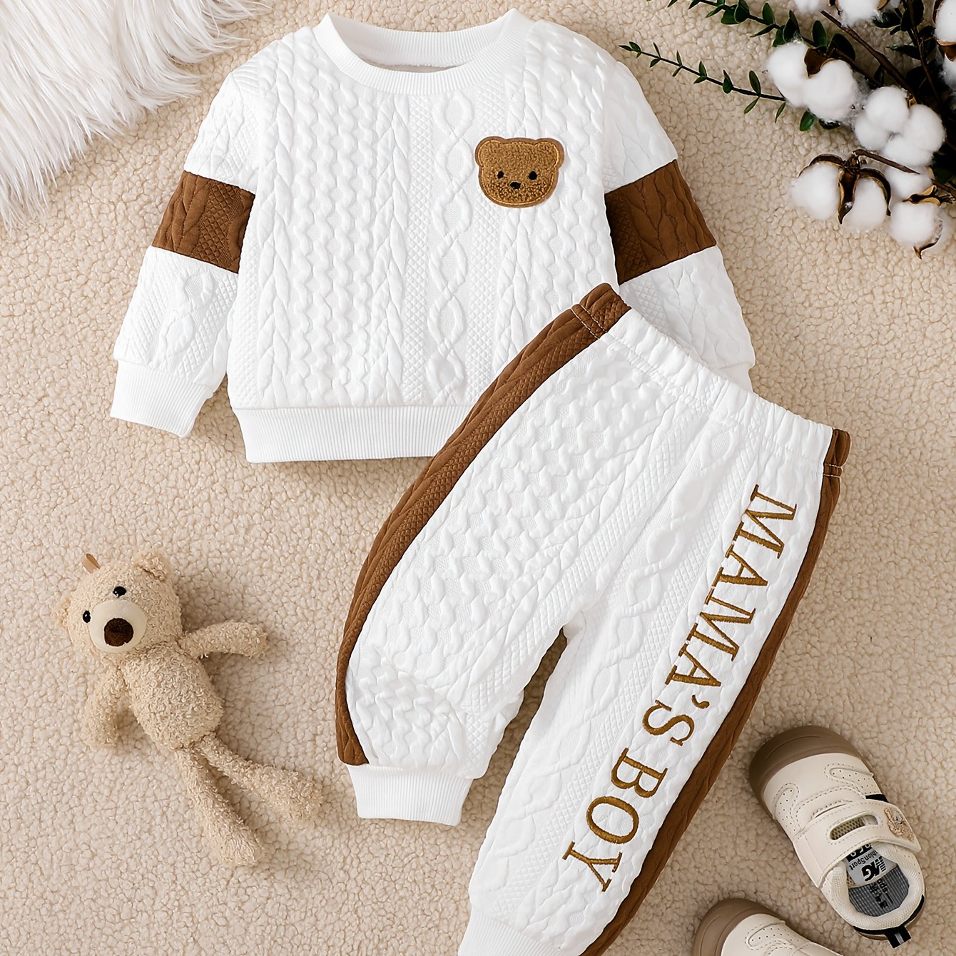 Image of 2pcs Set Boys' Casual Crew Neck Pullover And Sweatpants Outfit, Perfect For Outdoor