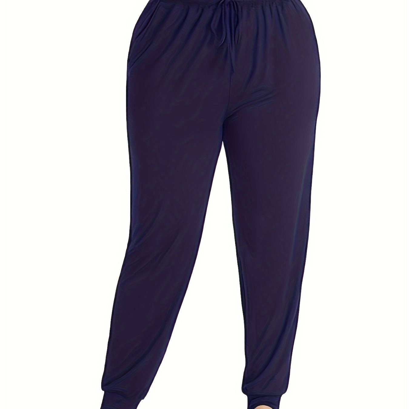 Plus Size Sports Pants Women's Plus Solid Tie Elastic Waist - Temu