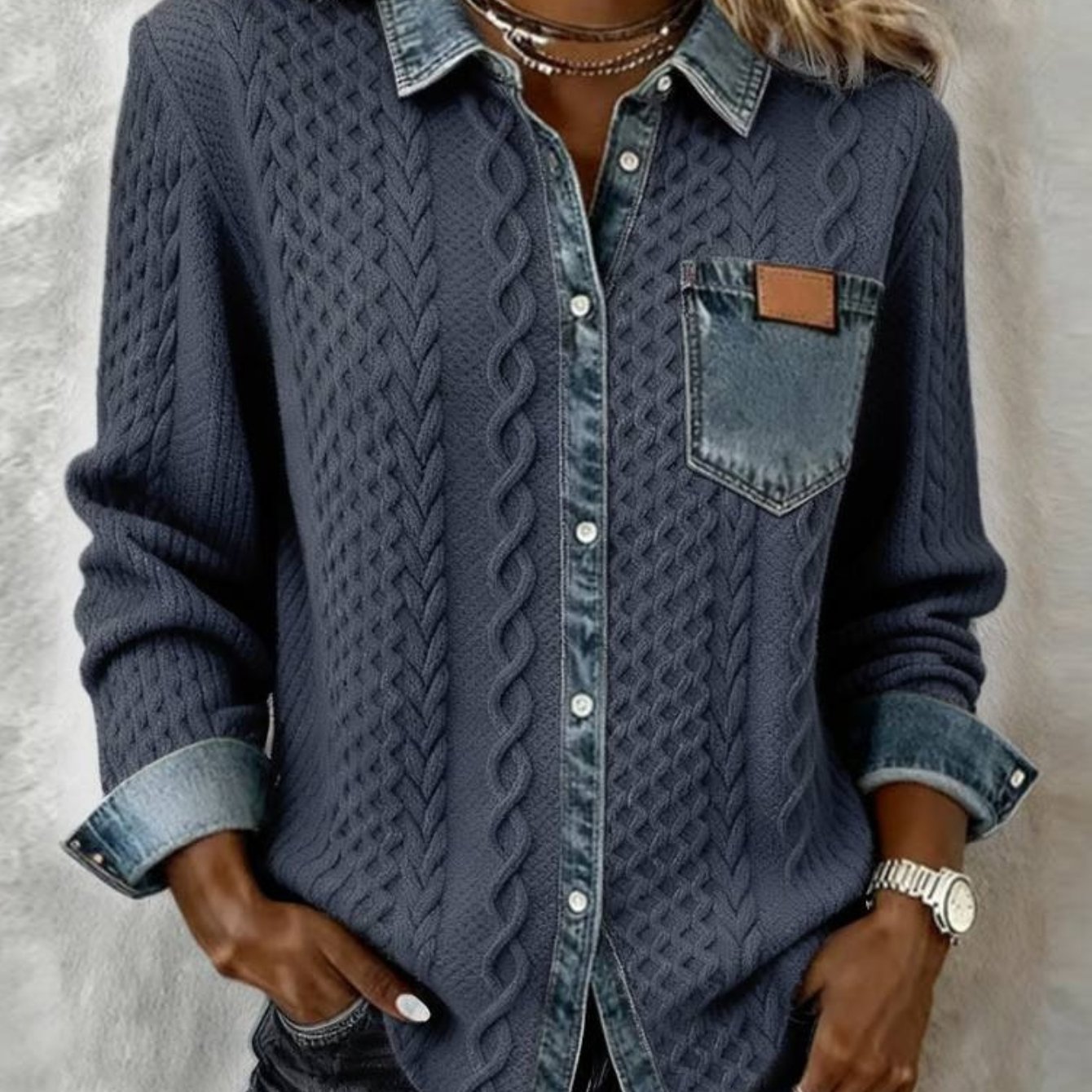 Women's -friendly Denim Shirt | 2pcs Long-sleeve Fall Winter Cardigan
