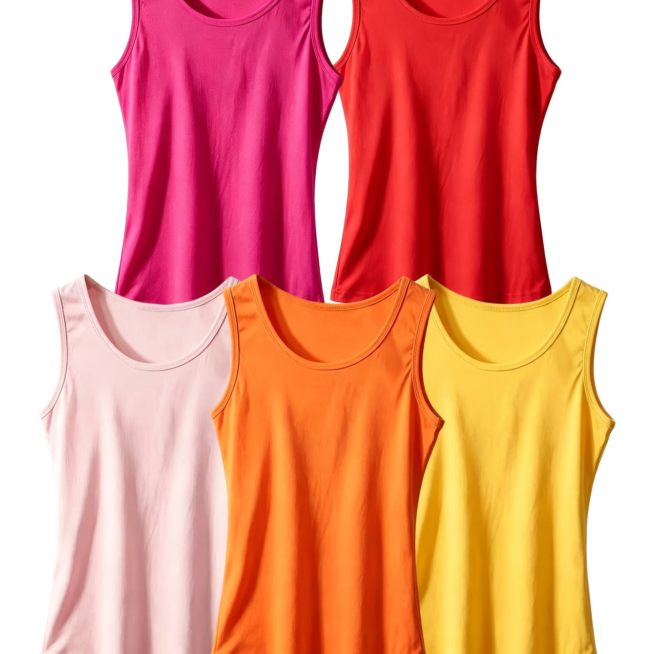 TEMU 5-pack Women's /summer Sleeveless Tank Tops | Summer Casual Versatile Camisole Tops, Stylish Cropped Design, Suitable For , Red, Rose Red,