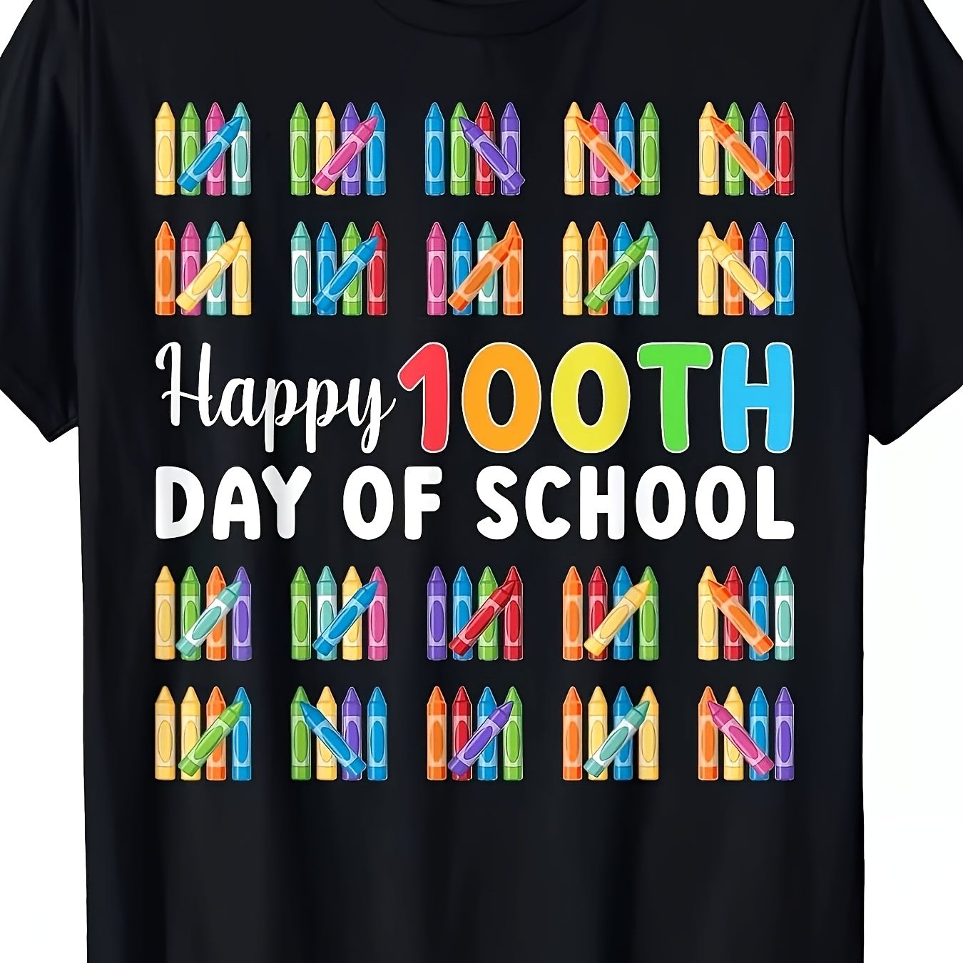 TEMU Men's & Women's 100th Day Of School T-shirt - Retro Pencil & Confetti Print Suitable For School Milestone Celebration, Comfortable Breathable