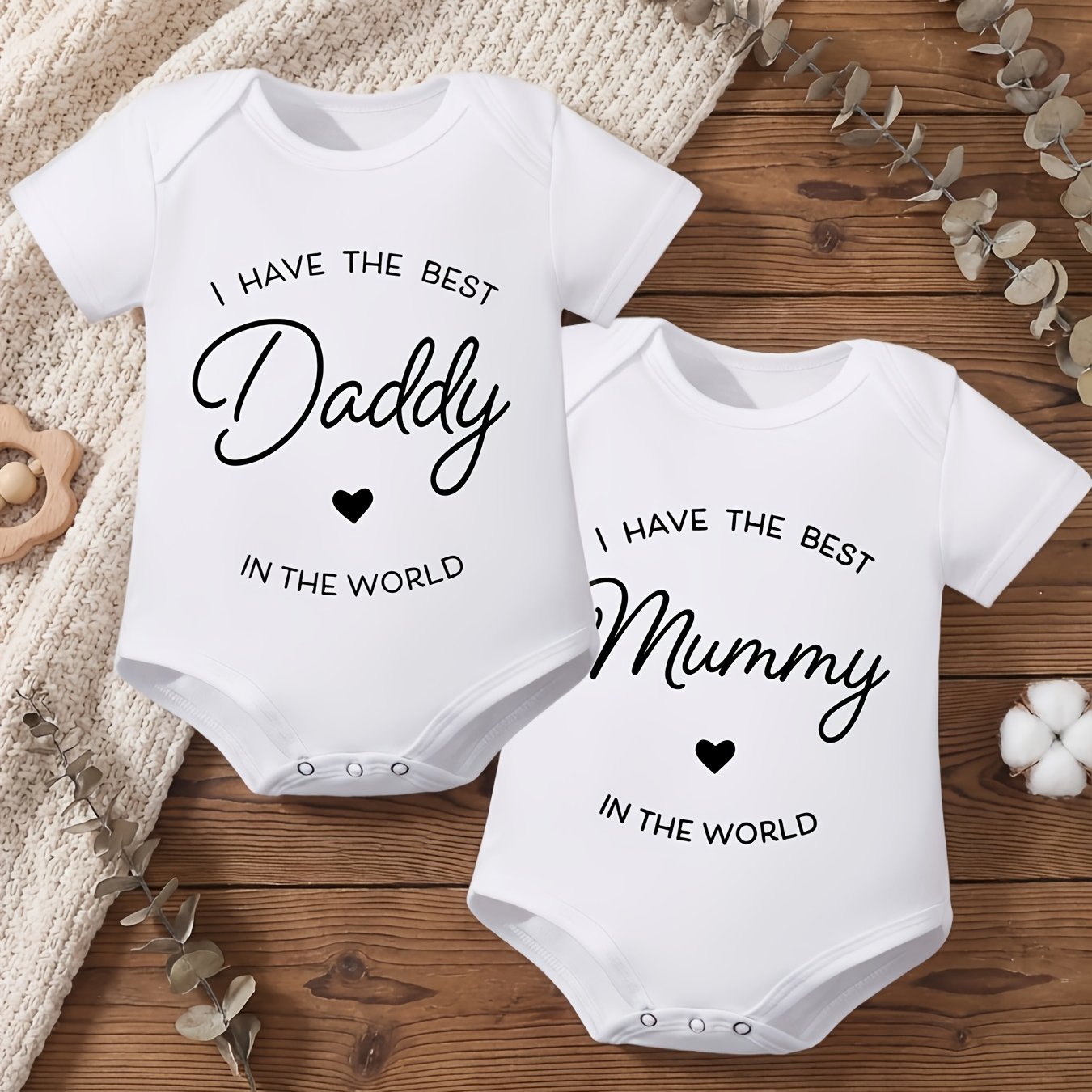Image of 2pcs Newborn Triangle Bodysuit 100% 2pcs Set Baby Boy Girl Letter Print Short Sleeve Romper Toddler Clothing, For Outdoor