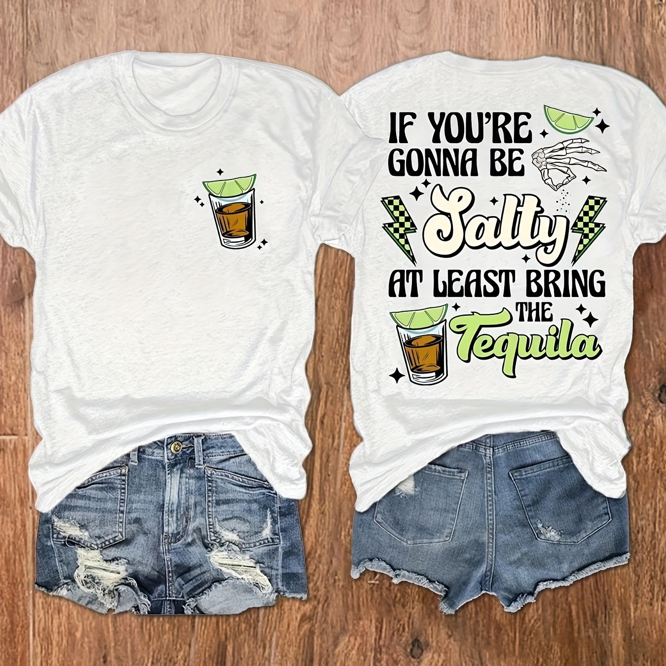 TEMU Letter Print Round Neck T-shirt, Casual Vacation Women's Short Sleeve Top, Women's Clothing