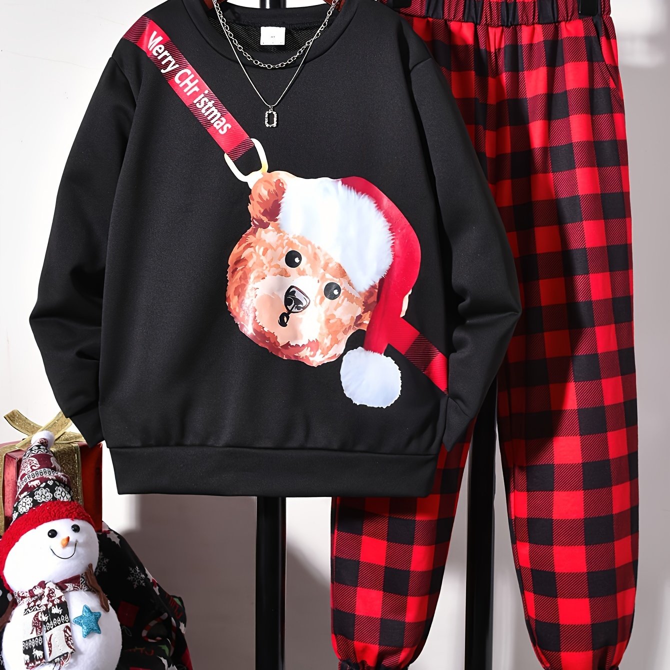 Boy's Christmas Style Outfit 2pcs, Hoodie & Jogger Pants Set, Kid's Clothes  For Spring Fall