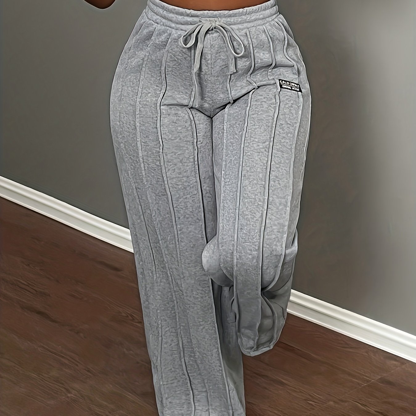 TEMU Fashion Casual Ribbed Waist Lace-up Elastic Waist Sweatpants | Women's Straight Leg Pants For Fall/winter