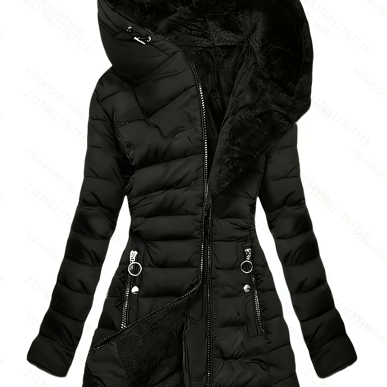 TEMU Veste mi-longue matelassée chaude d'automne/hiver pour femme, à capuche doublée, et coupe ajustée