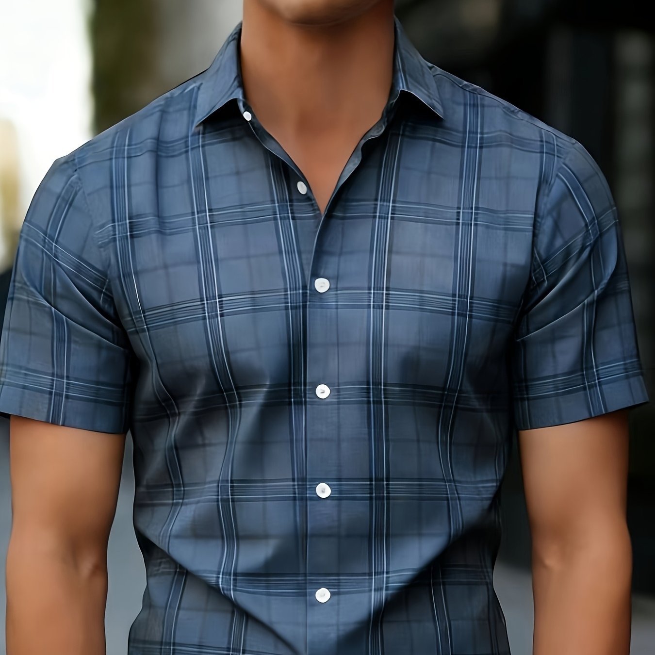 TEMU Printed Design-not Textured] 2026 Summer 's Plus Size Dress Shirt Men's Shirt Short Sleeve Retro Checkered Shirt