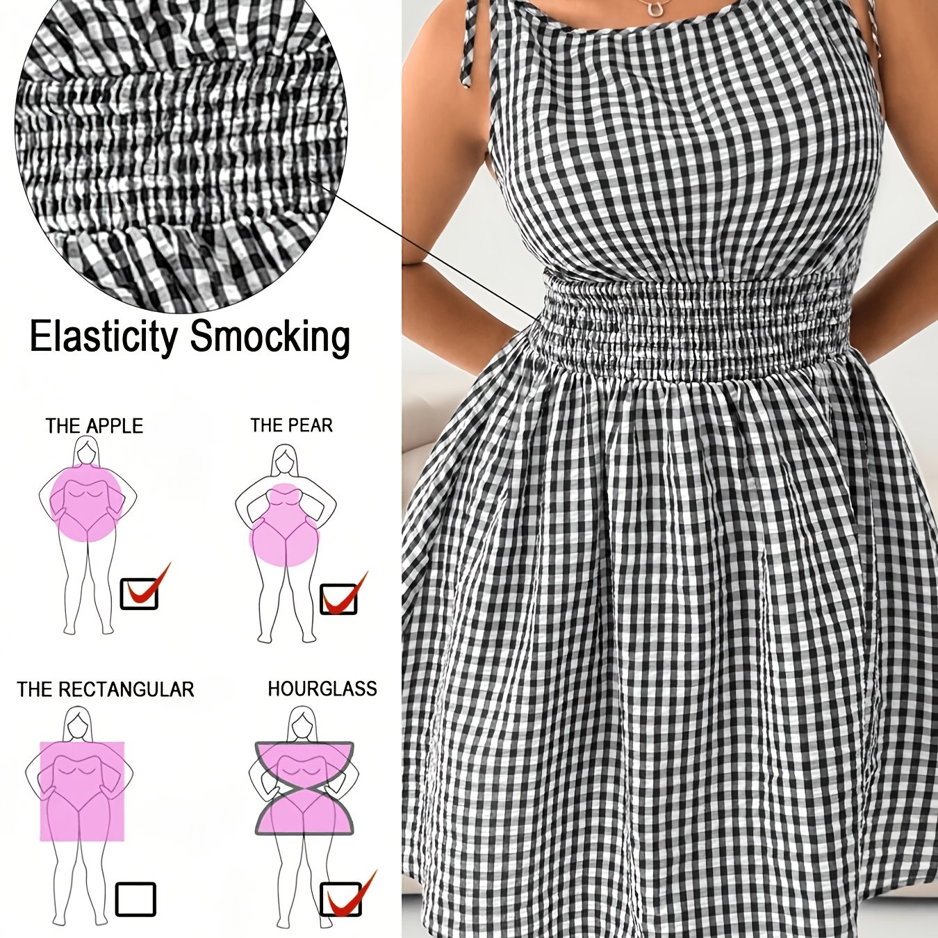 TEMU Plus Size - Plus Size - Fashionable Temperament Checkered Print Size Sleeveless Dress