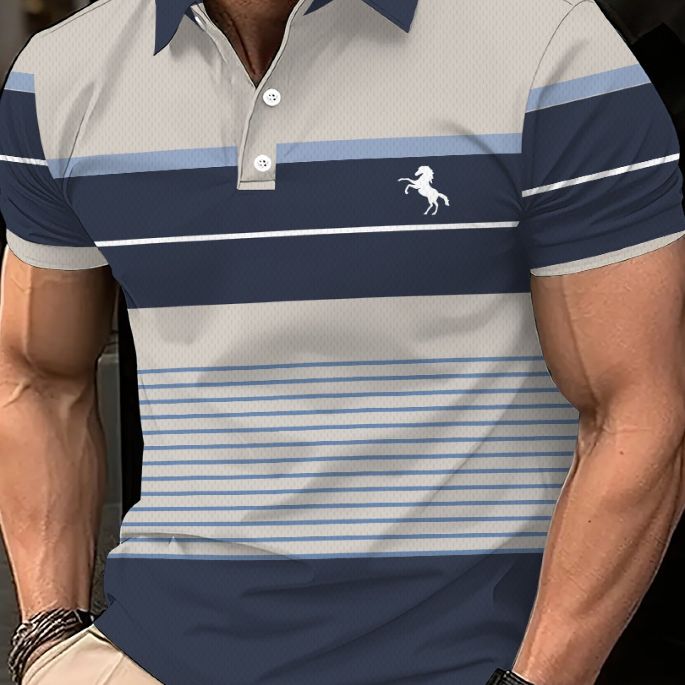 E-shop Herren Kurzarmhemd Lässig 3D Druck Golfshirt - Schwarz Grau Weiß Gestreiftes Muster - Sportlicher Stil - Herren Sommer Kurzarm Polo