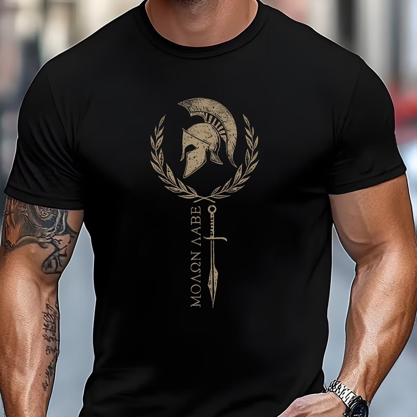 TEMU Men's Casual Sports T-shirt With Spartan Spirit Pattern Print Design - Lightweight And Breathable Quick Drying Summer T-shirt With Spartan