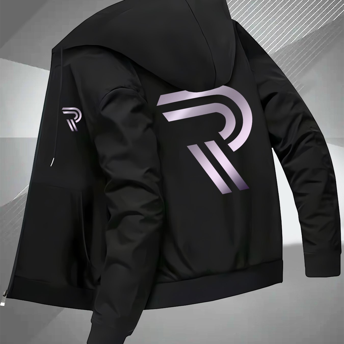 TEMU Business Baseball Jacket With Collar, Versatile Top, European And American R-letter Print, Men's Trendy Autumn/winter Hooded Jacket Outerwear