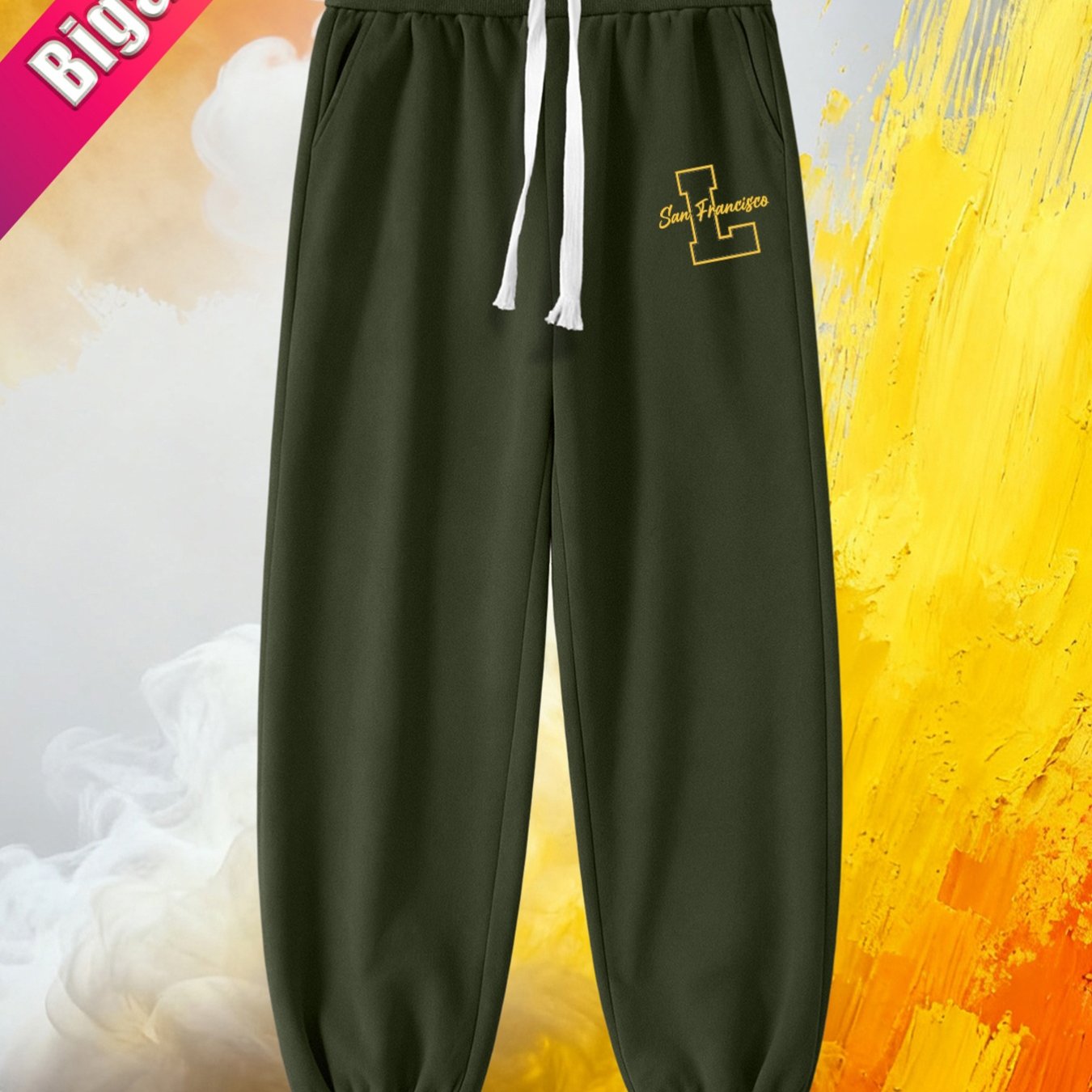 TEMU 2026 Summer New Plus Size Men' Long Pants Loose Size Trendy Versatile Casual Trousers San Francisco Letter Print Design Casual Wear Plus Size