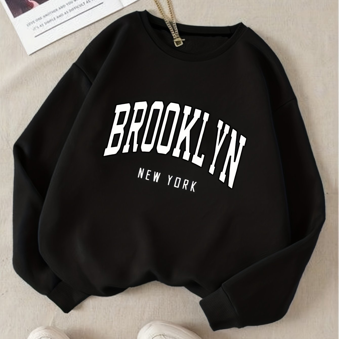 TEMU Sweat-shirt à manches longues et col ras du cou avec imprimé lettres pour et l'hiver, vêtements pour femme