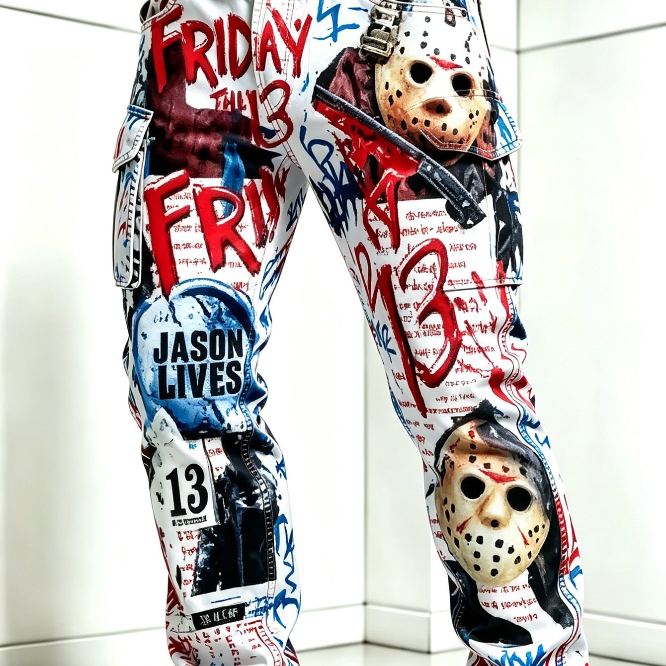 Image of Men's Vintage Printed Cargo Pants Casual Streetwear Daily Outfit Straight Leg Trousers-multi-pocket Tactical Cargo Pants Halloween Camping Fishing Outdoor Work Outfits Back To School