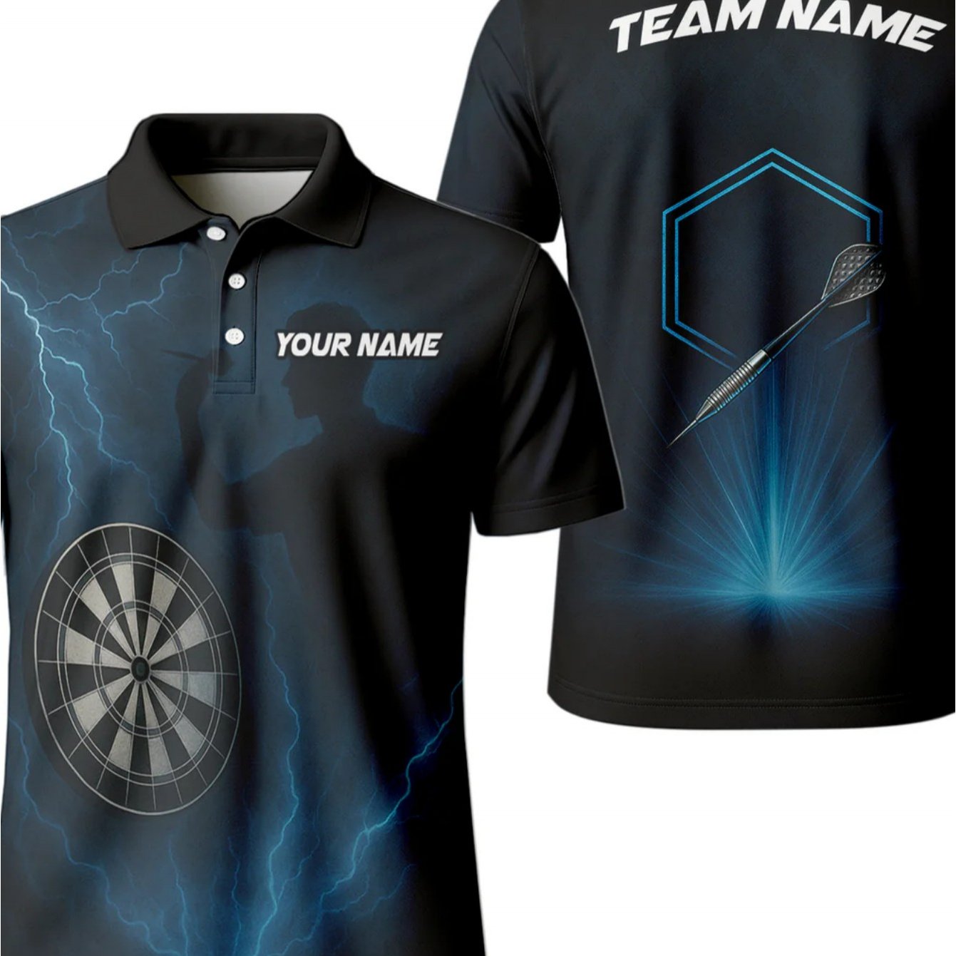 TEMU Heren - Lightning Darts Silhouet Custom Shirt: Inclusief Jouw Naam en Team; Een Tech-, Hardcore Item voor Darts Liefhebbers; Een Stijlvolle en
