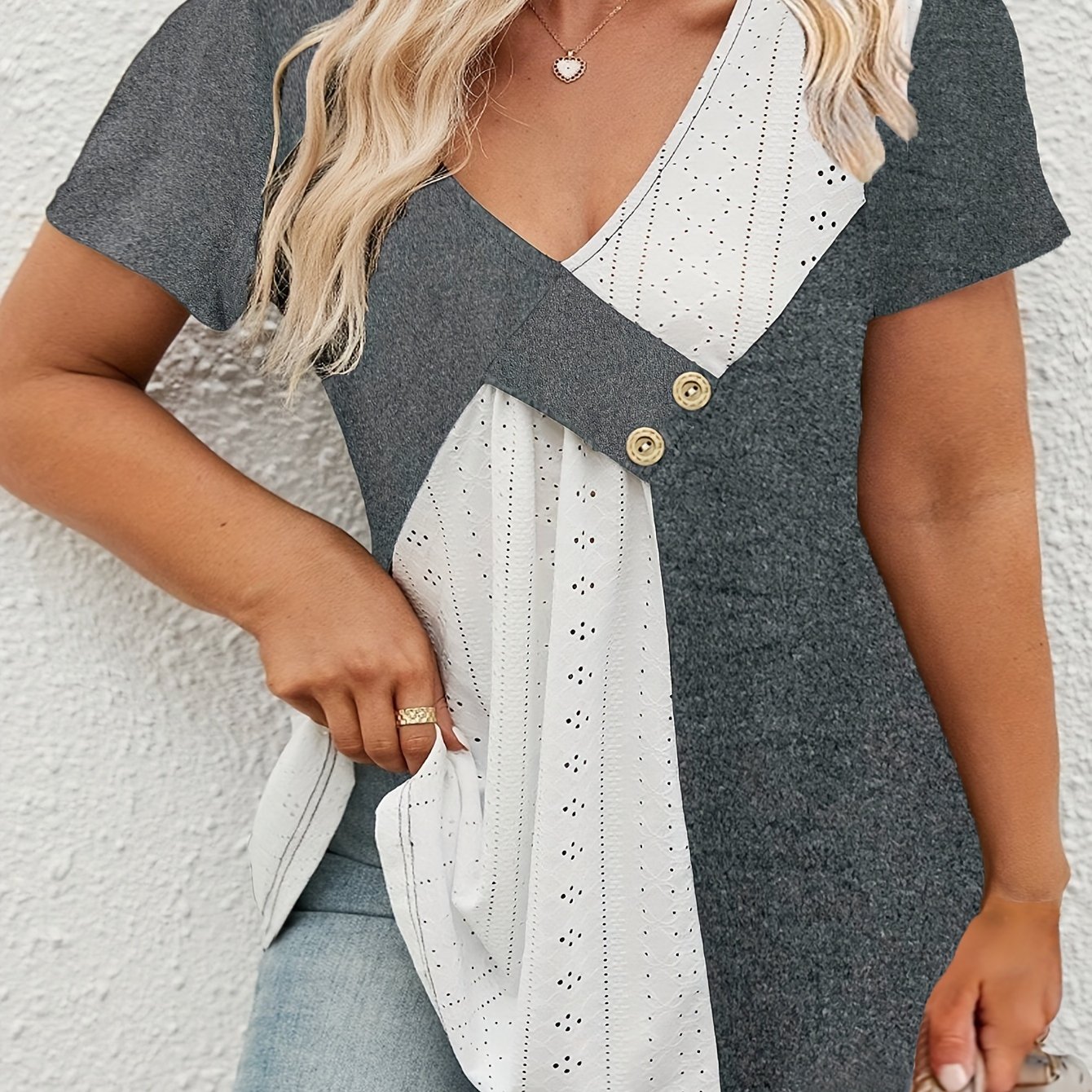Plus Size, New Plus Size Women'-tone Spliced T-shirt