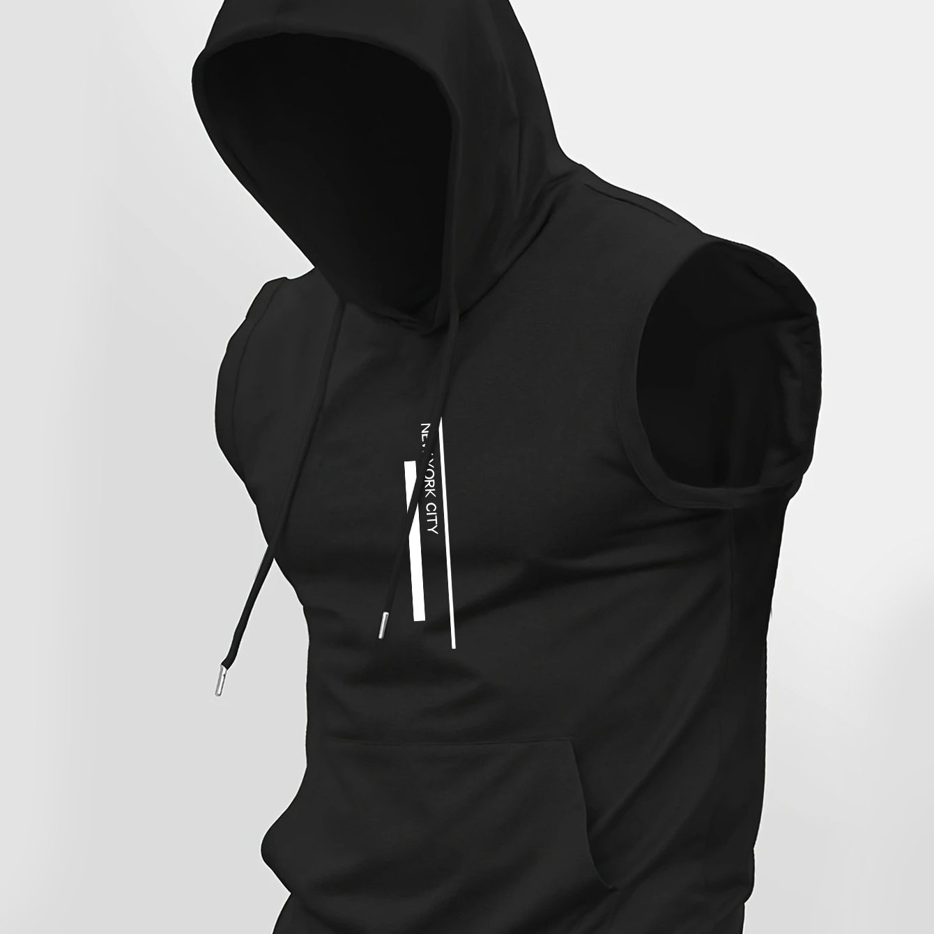 TEMU Men's Stylish Print Hooded Vests, Sleeveless Hooded Tops, Perfect For Summer Sports And Casual Wear