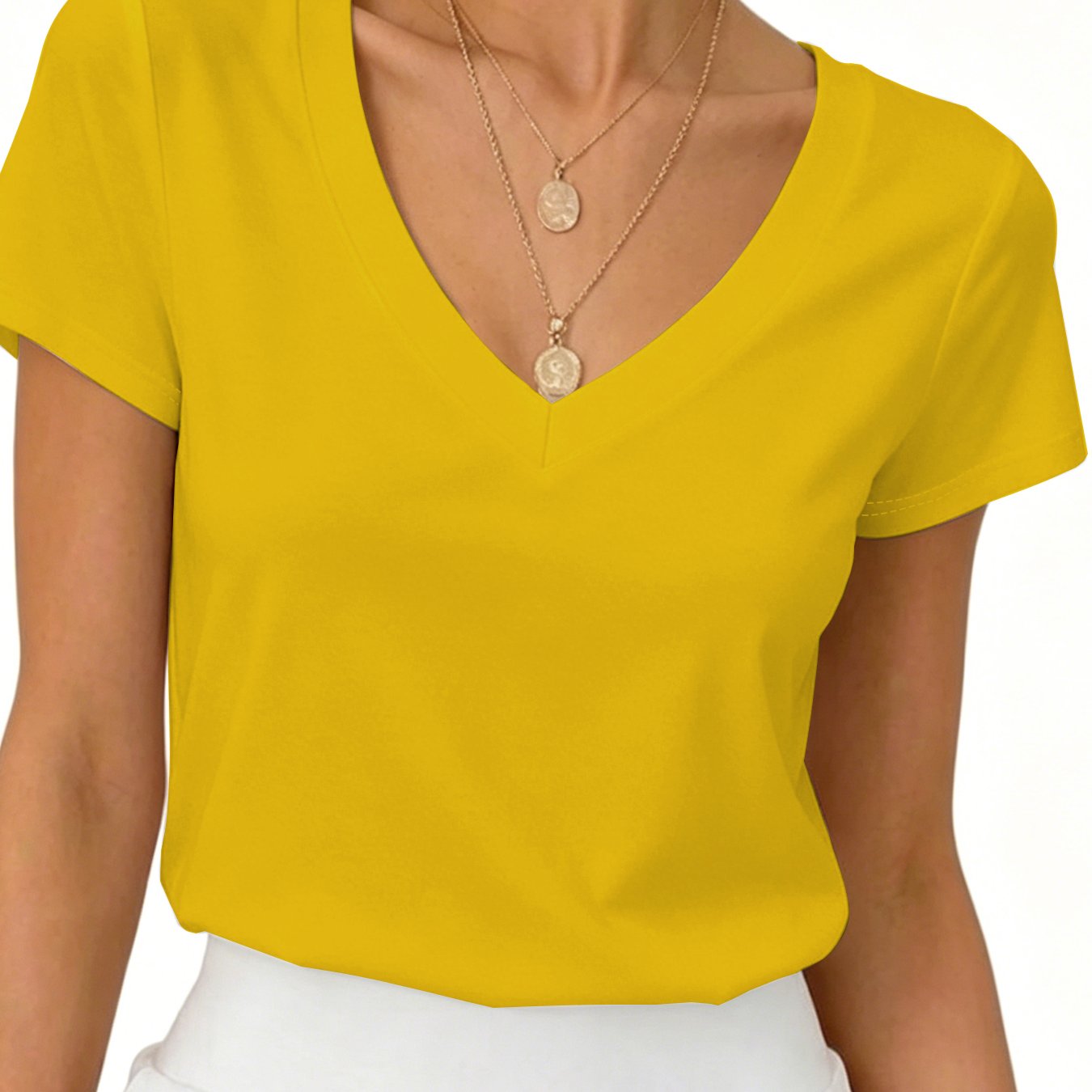 TEMU Home Comfortable Versatile -neck T-shirt, Suitable For Casual Wear And Vacation, Comfortable Material, Women's Casual Outfit, Versatile Women's