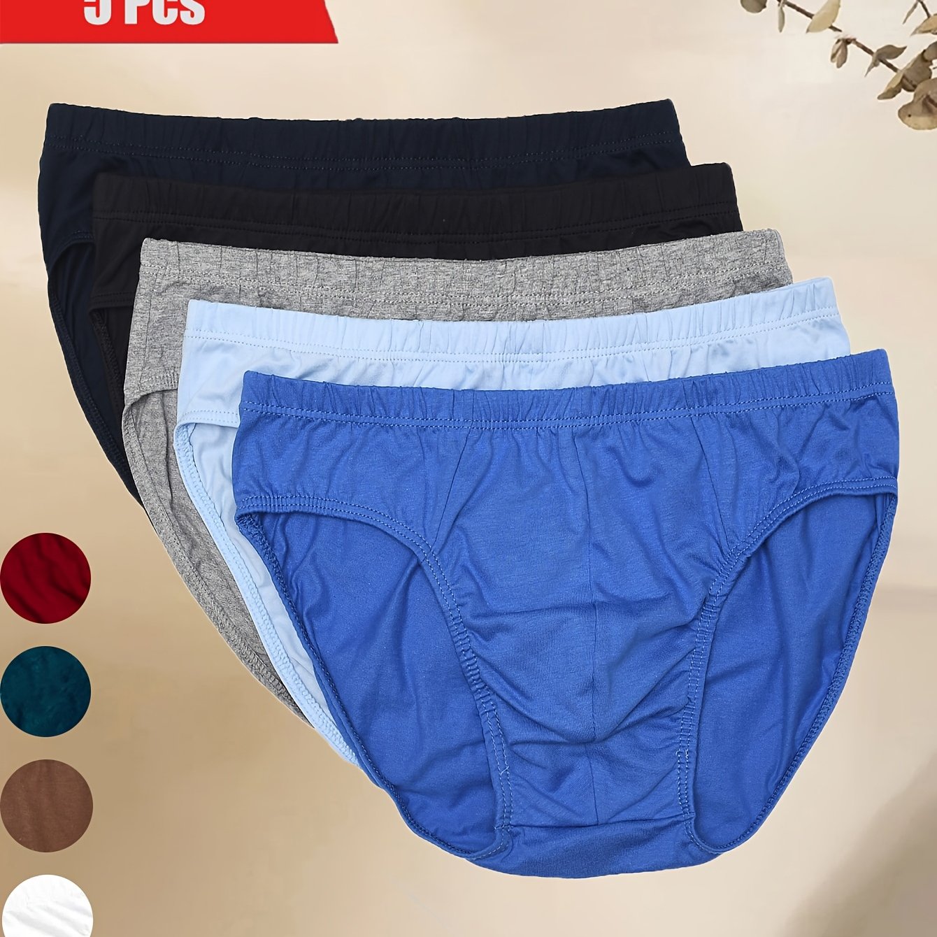 5-pc Random Solid Color Men' Briefs Comfortable Breathable Men's Underwear Casual Easy Men's Underwear Suitable For Spring, Summer, Autumn And Winter
