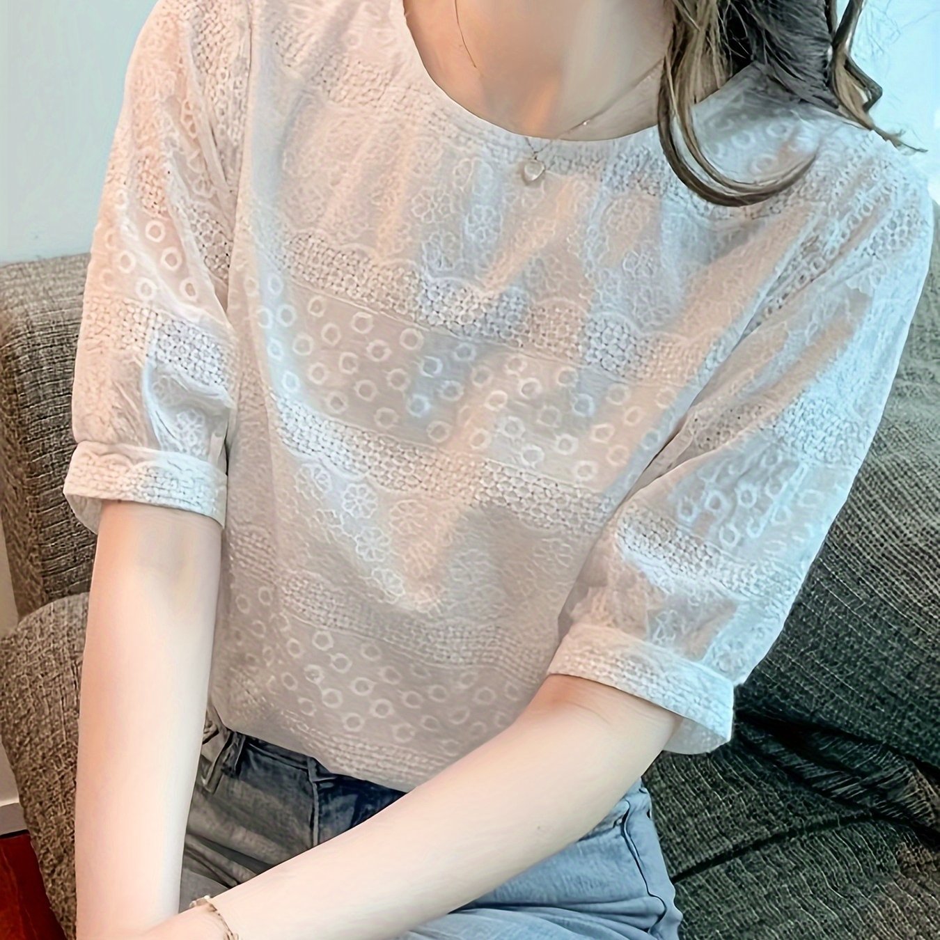 TEMU 【春夏新作】フレンチスタイルのパフスリーブ付き白いブラウス