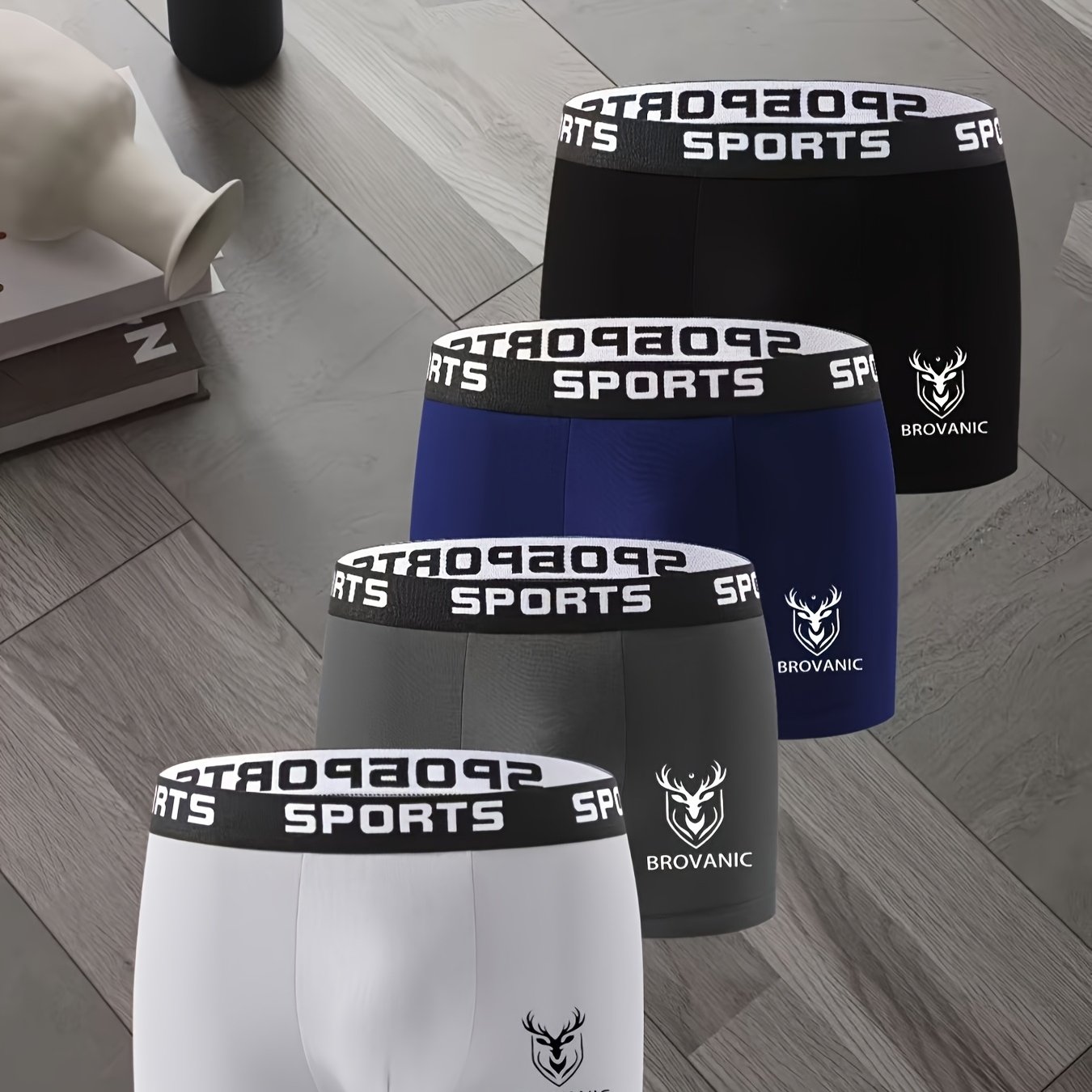 TEMU Set Casuale Boxer Sportivi da - Aderenti, Elasticit� Media, Combinazione di Colori e Grigio, con Design di , e Aderente per Uso , , Texture